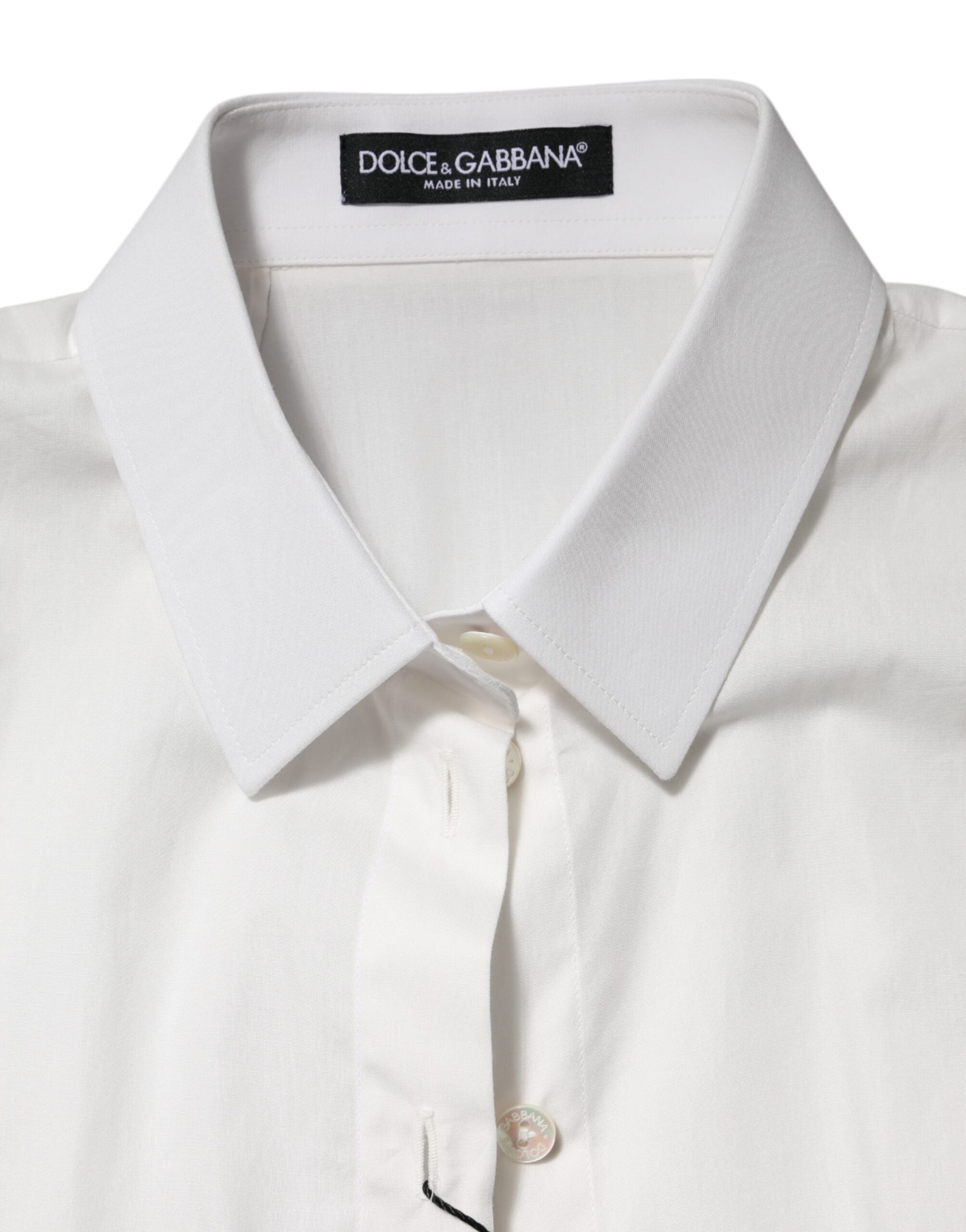 White Cotton Short Sleeves Collared Top Shirt
