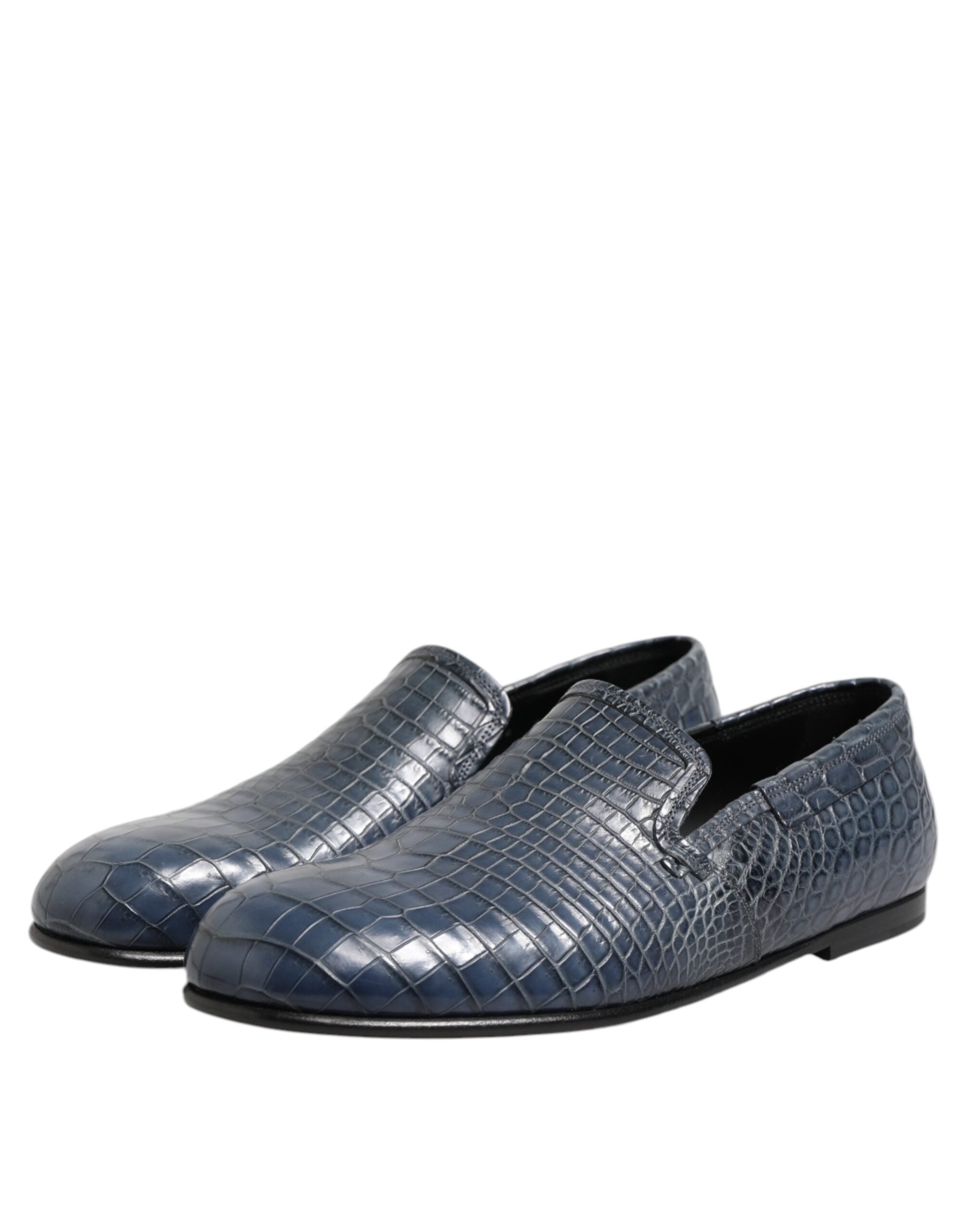 Blue Exotic Leather Slip On Loafers Men Dress Shoes