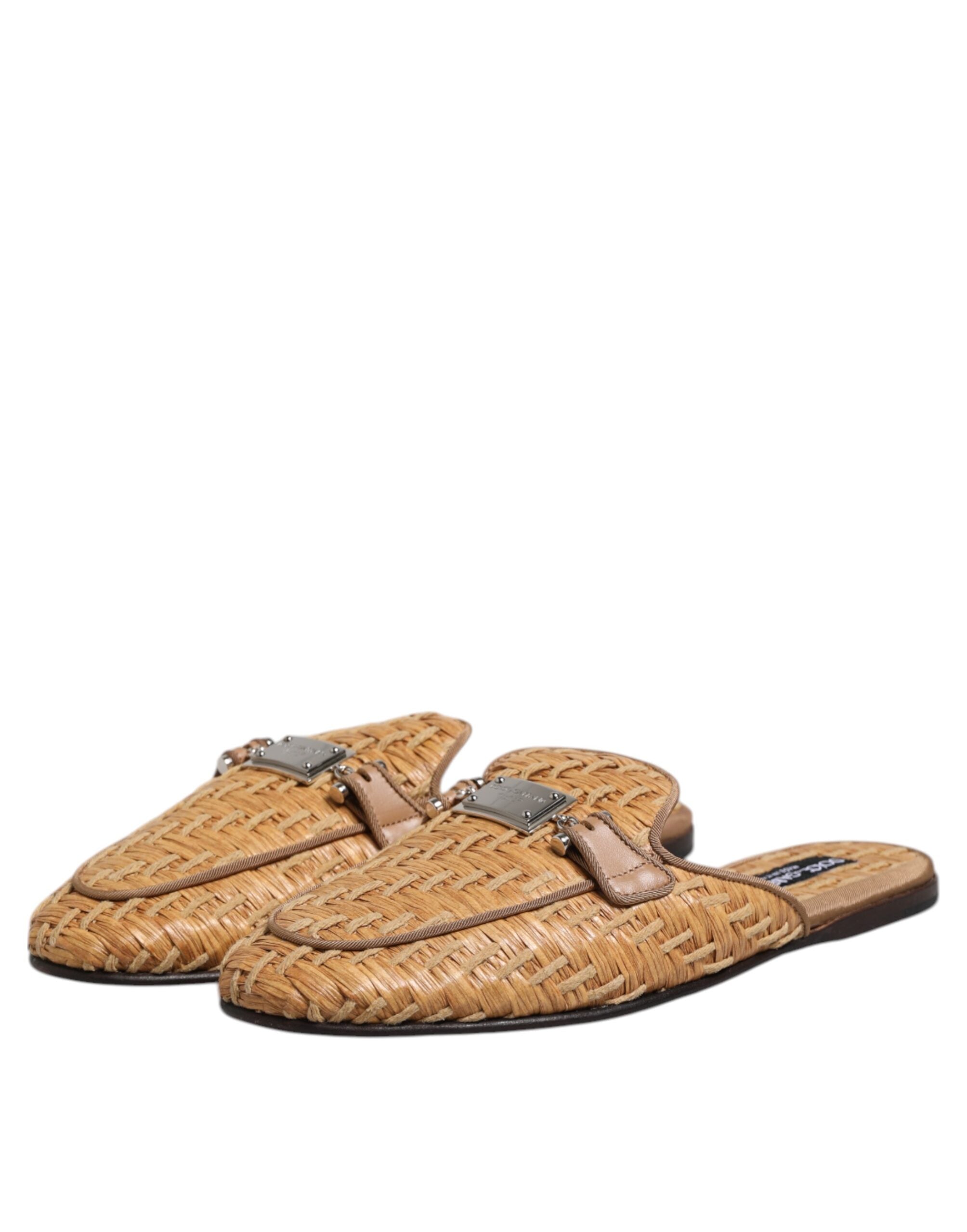 Beige Rattan Flat Mule Men Sandals Shoes