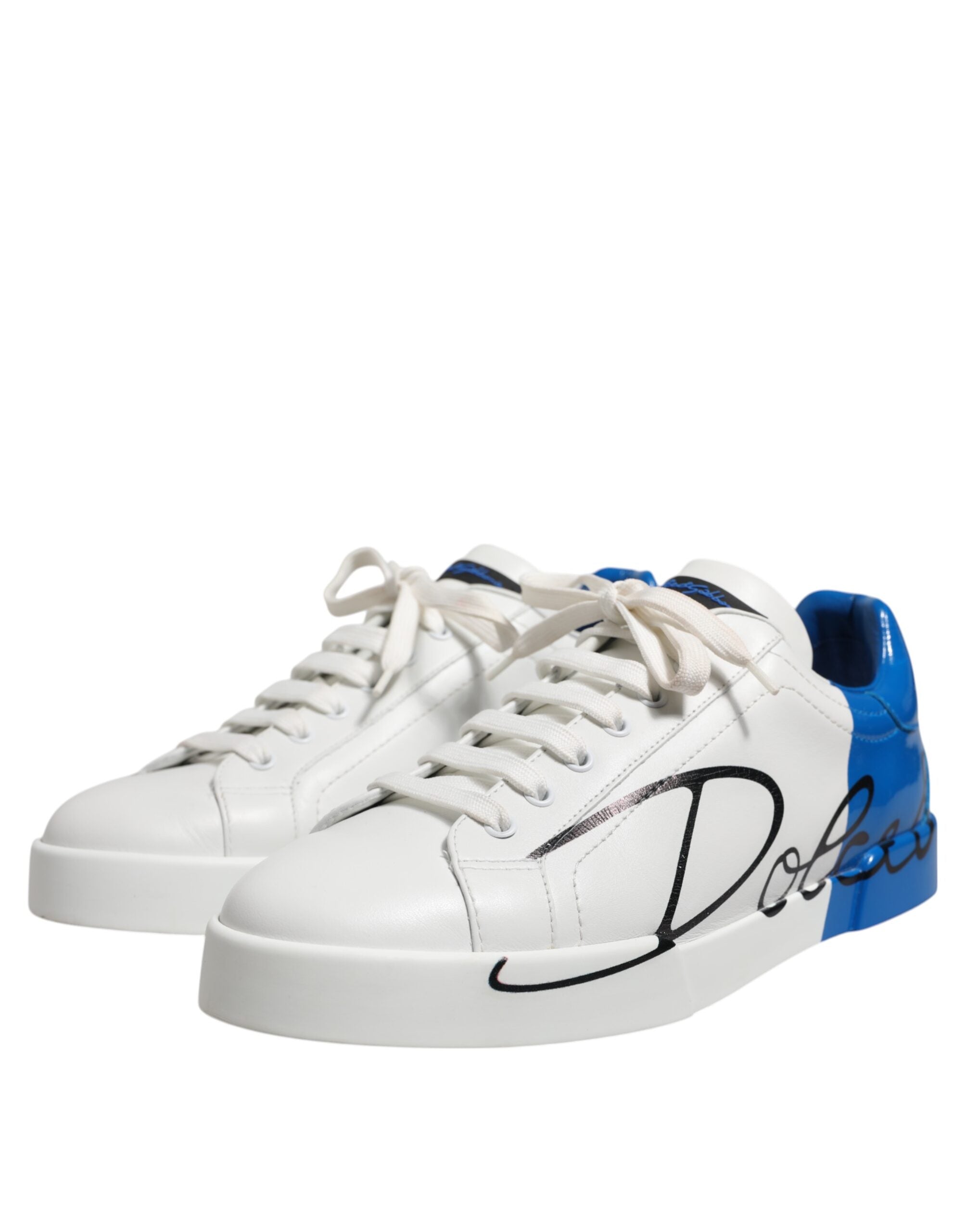 White Blue Low Top Leather Sneakers Shoes
