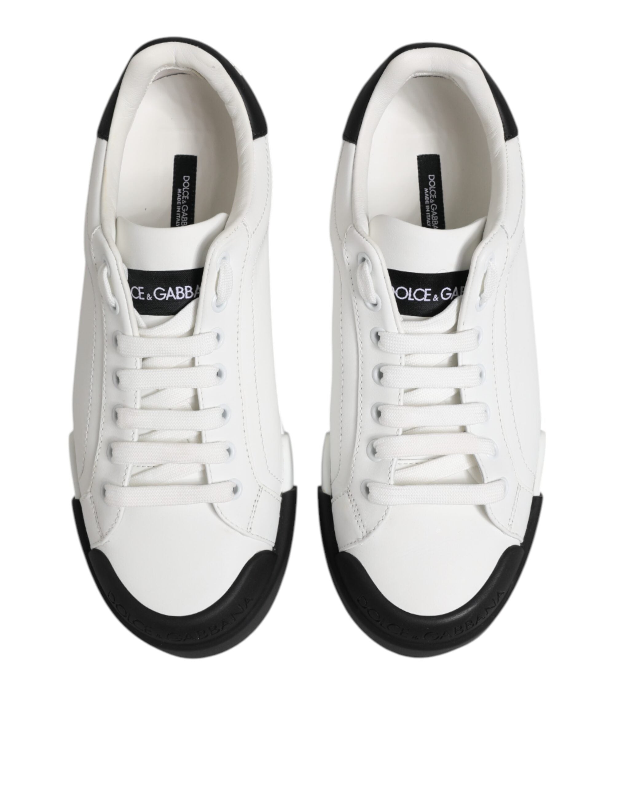 White Black Logo Leather Lace Up Sneakers Shoes