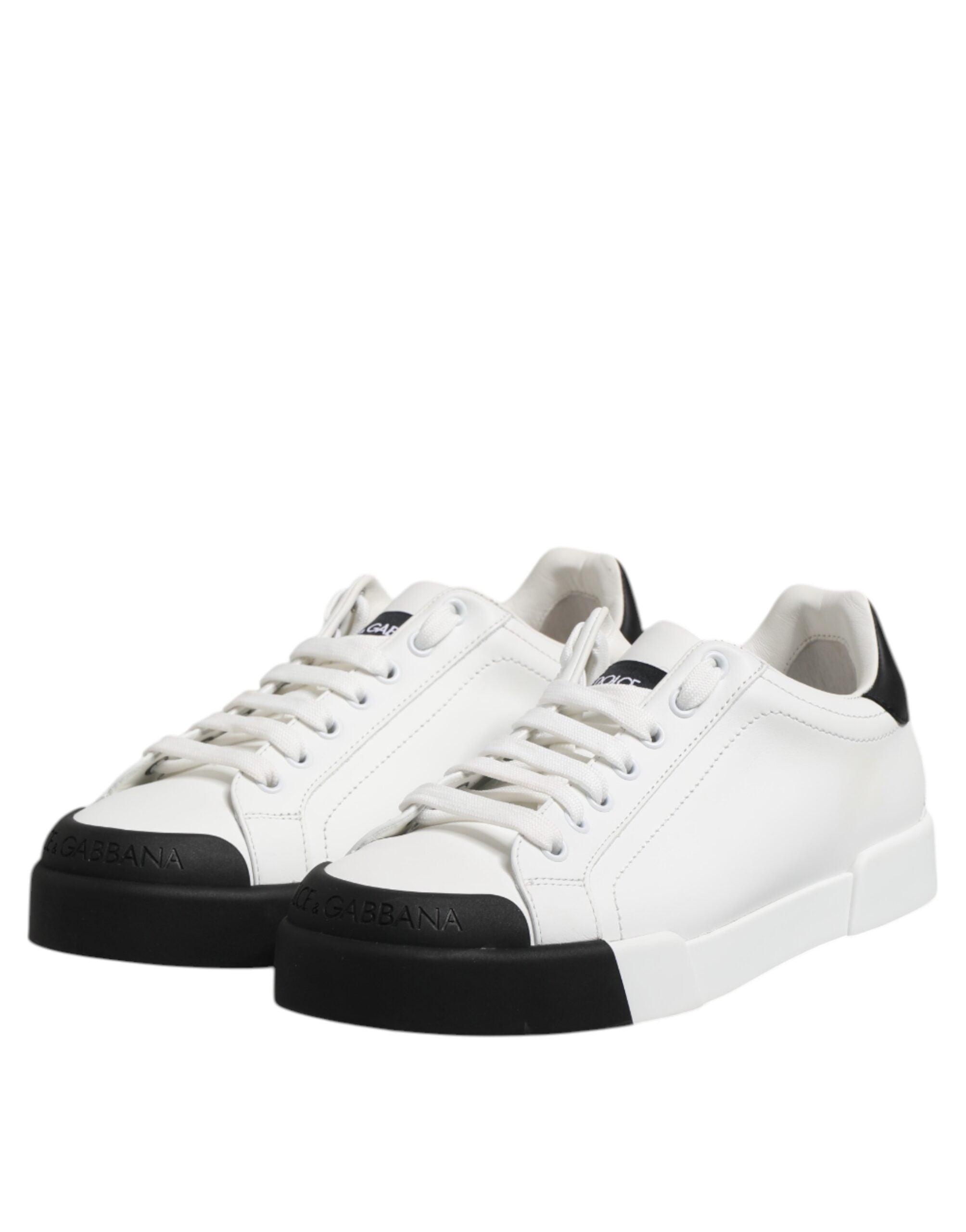 White Black Logo Leather Lace Up Sneakers Shoes