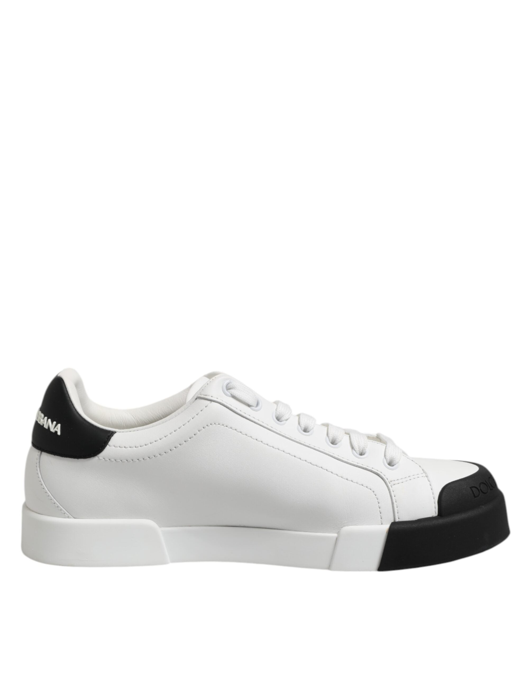 White Black Logo Leather Lace Up Sneakers Shoes