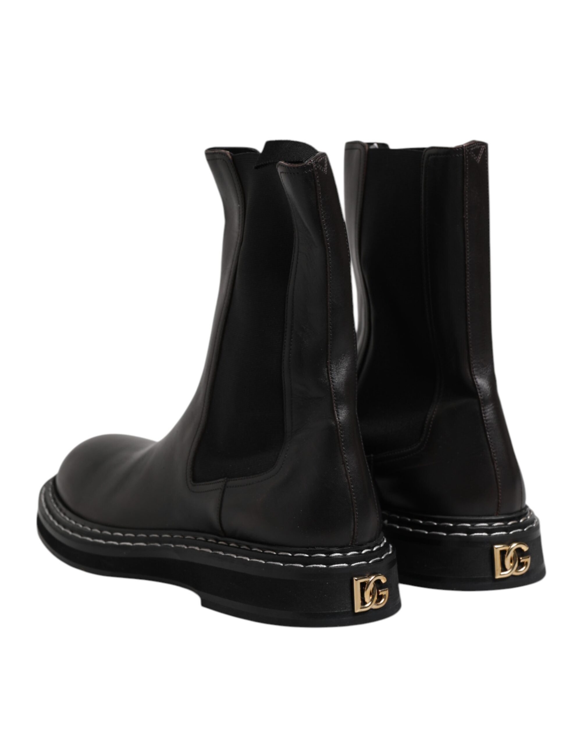 Black Leather Mid Calf Boots Flats Shoes