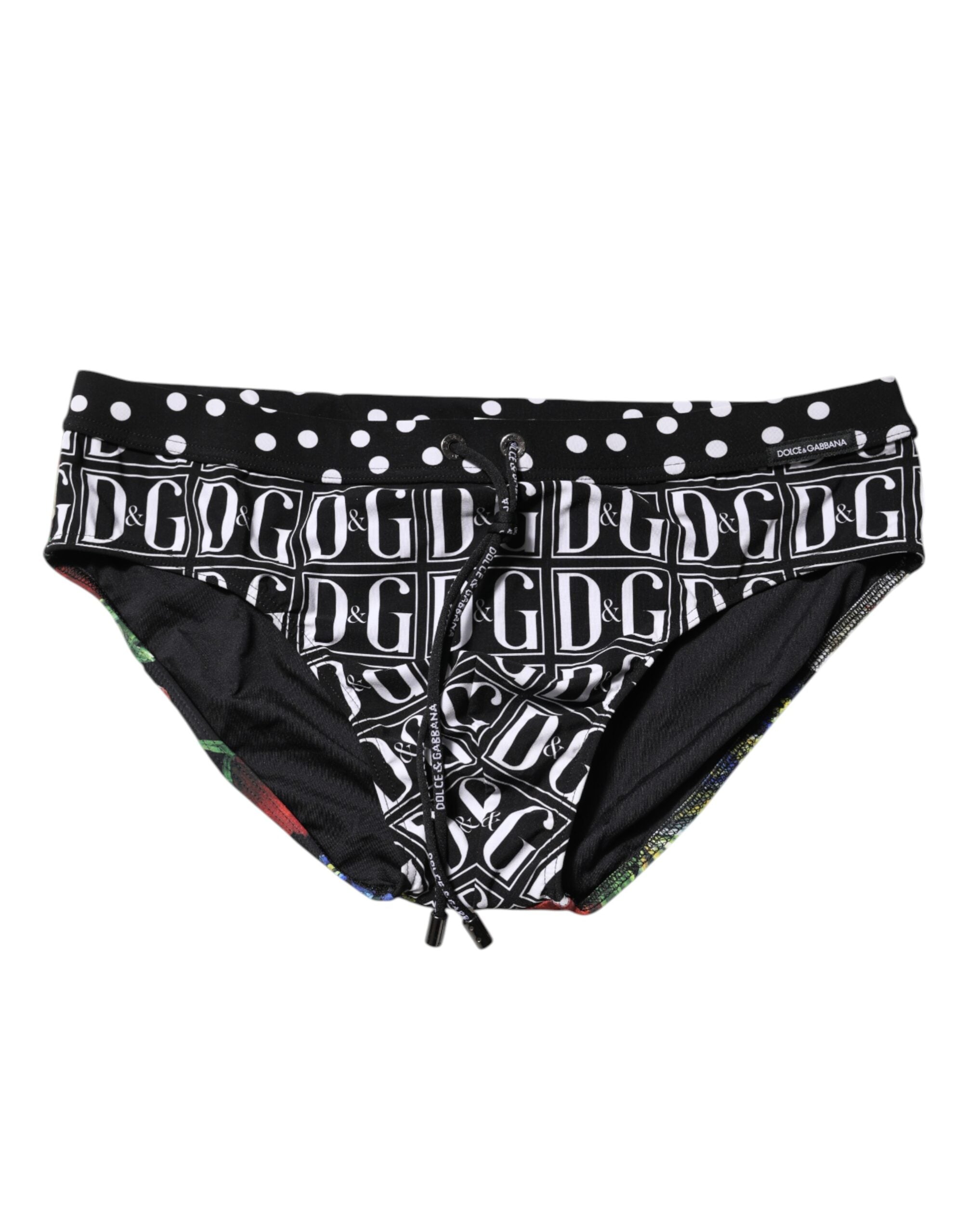 Black Floral Logo Beachwear Men Brief Swimwear