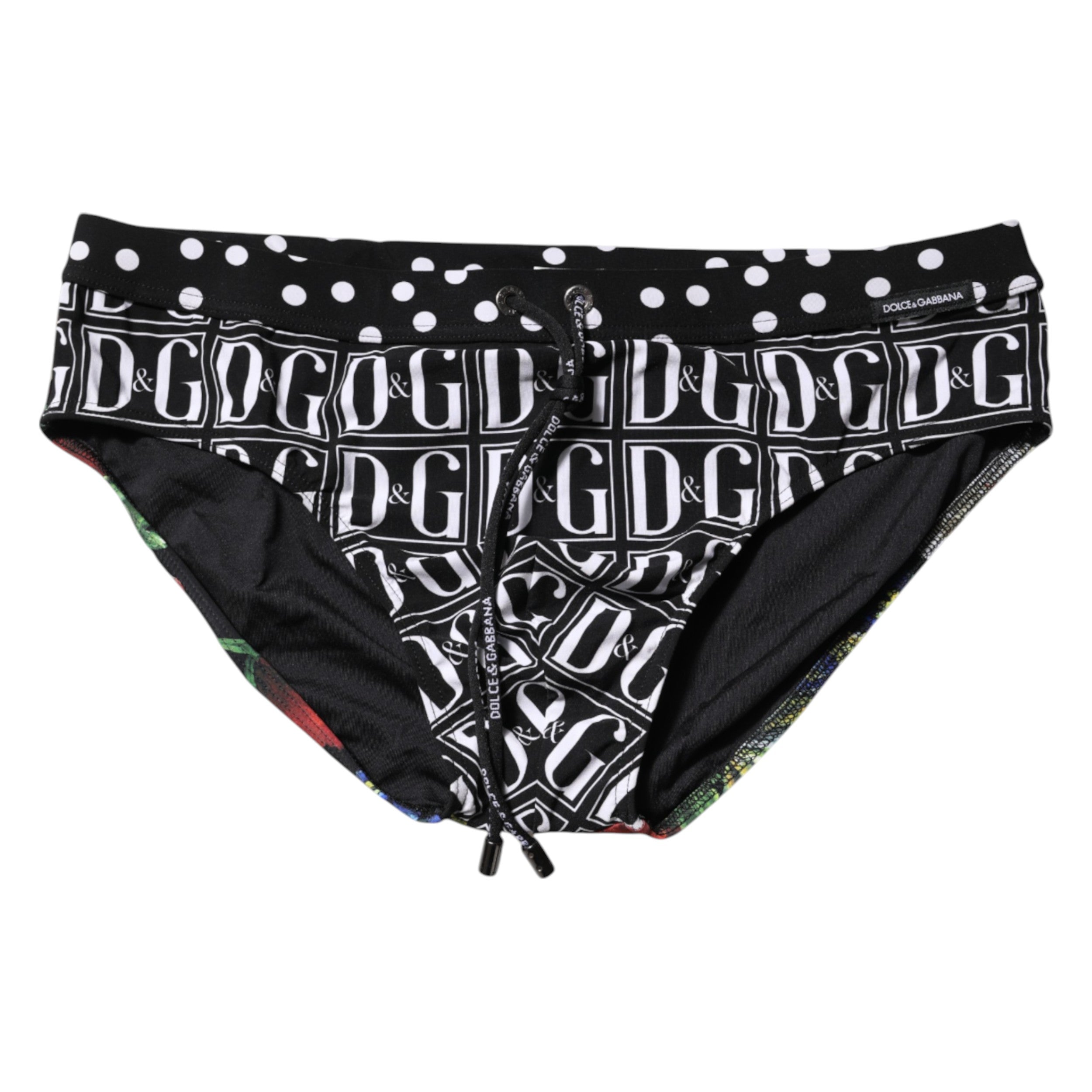 Black Floral Logo Beachwear Men Brief Swimwear