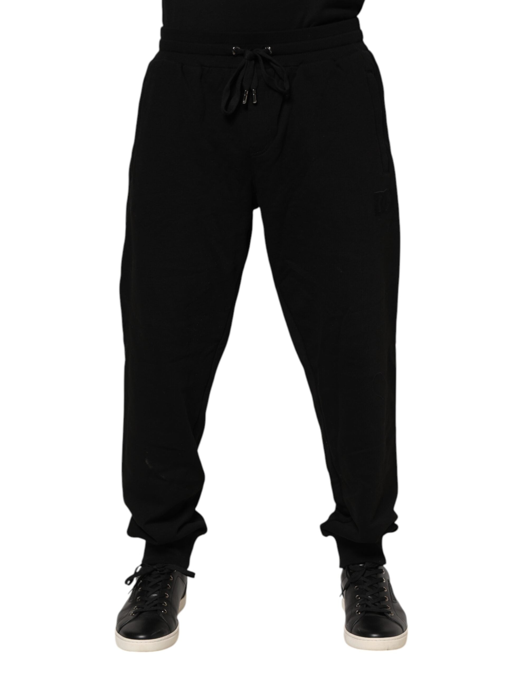 Black Cotton Logo Tape Men Jogger Pants