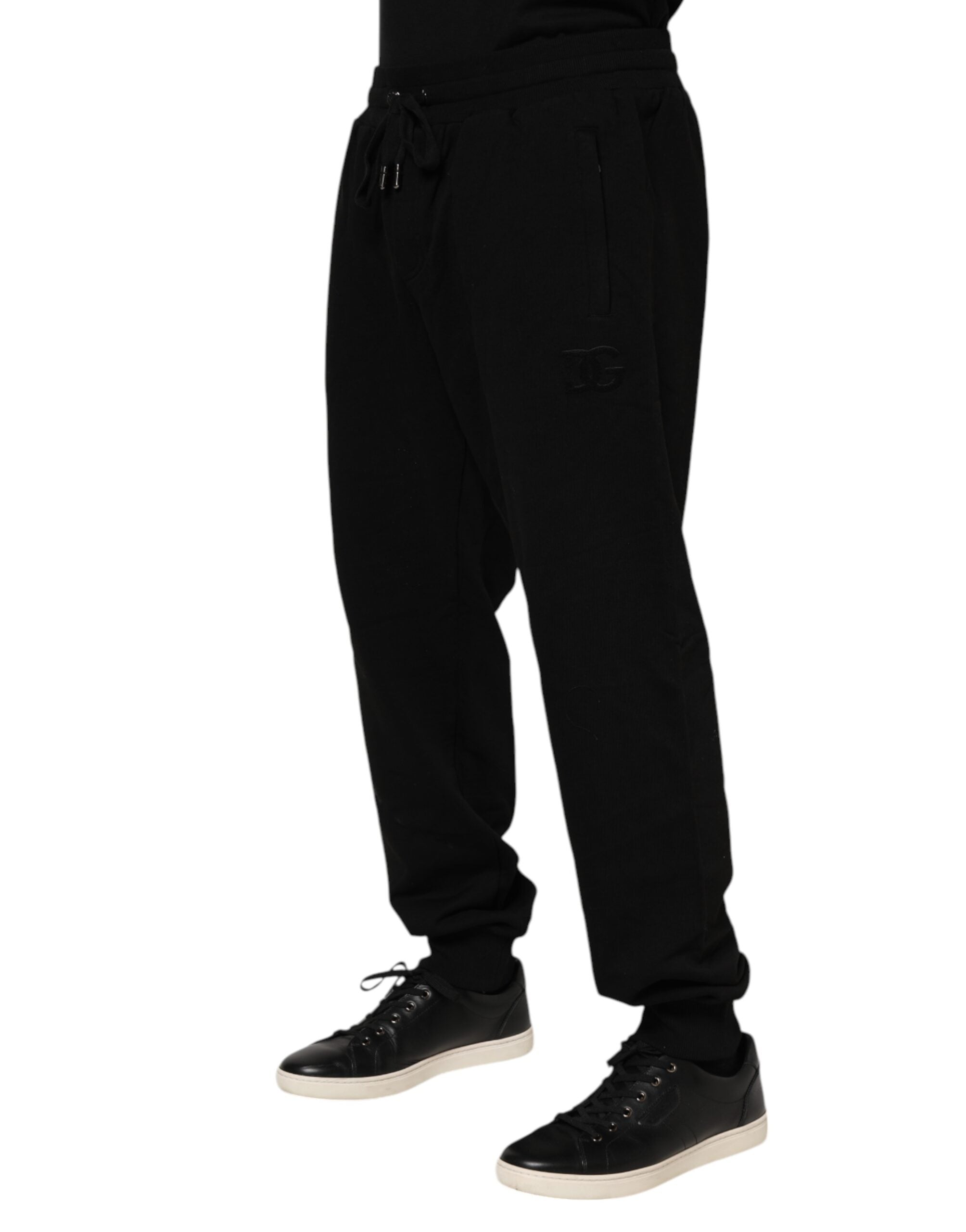 Black Cotton Logo Tape Men Jogger Pants