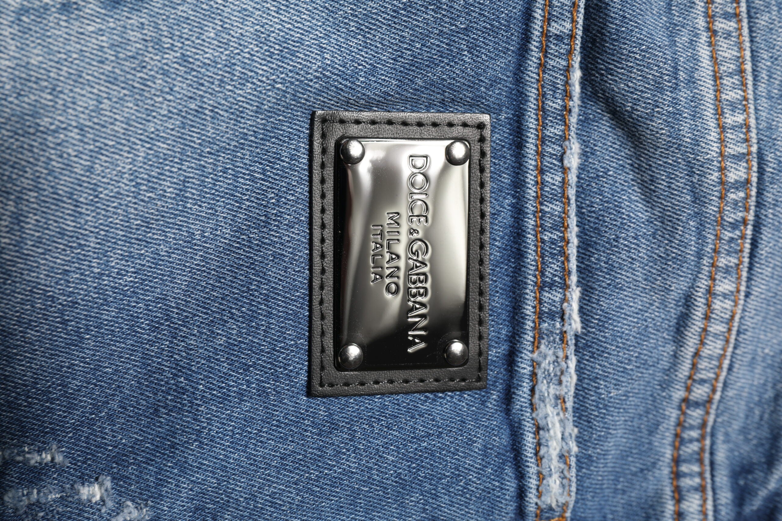 Blue Washed Cotton Logo Plaque Denim Jeans