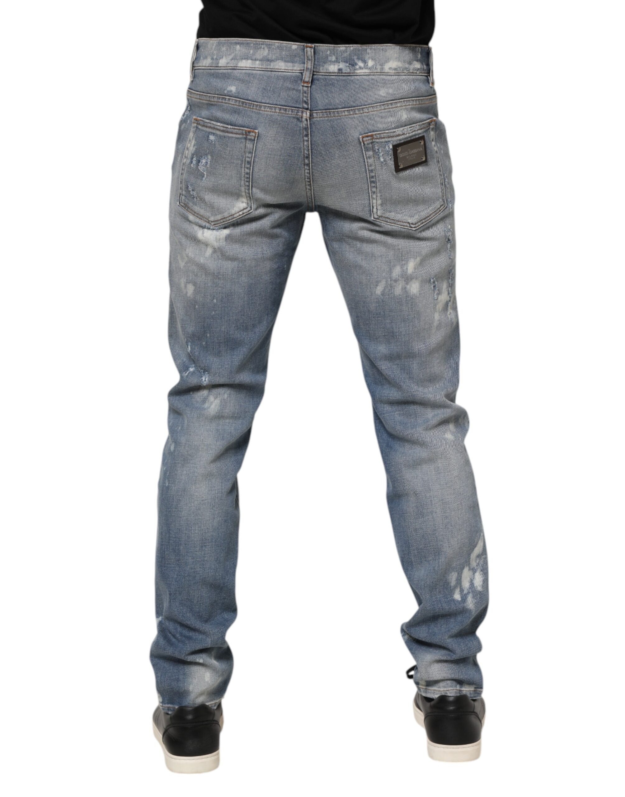 Blue Cotton Tattered Slim Fit Men Denim Jeans