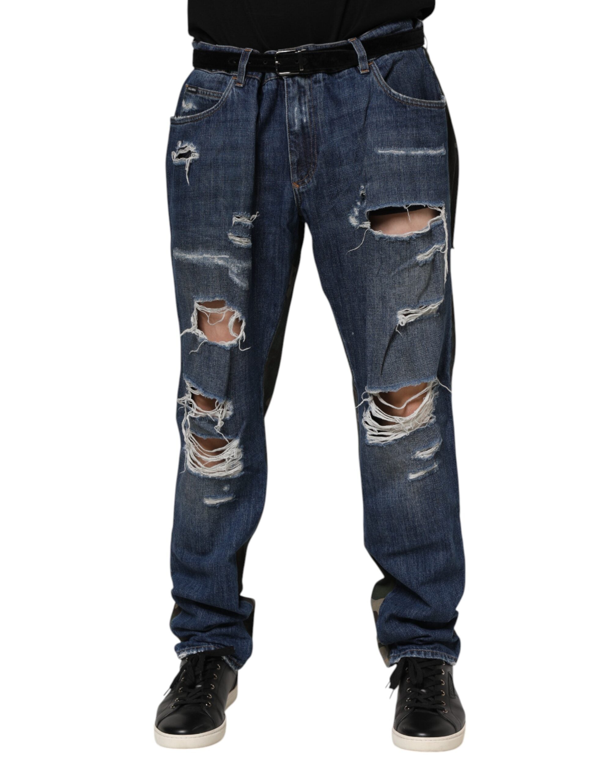 Blue Cotton Camouflage Denim Jeans
