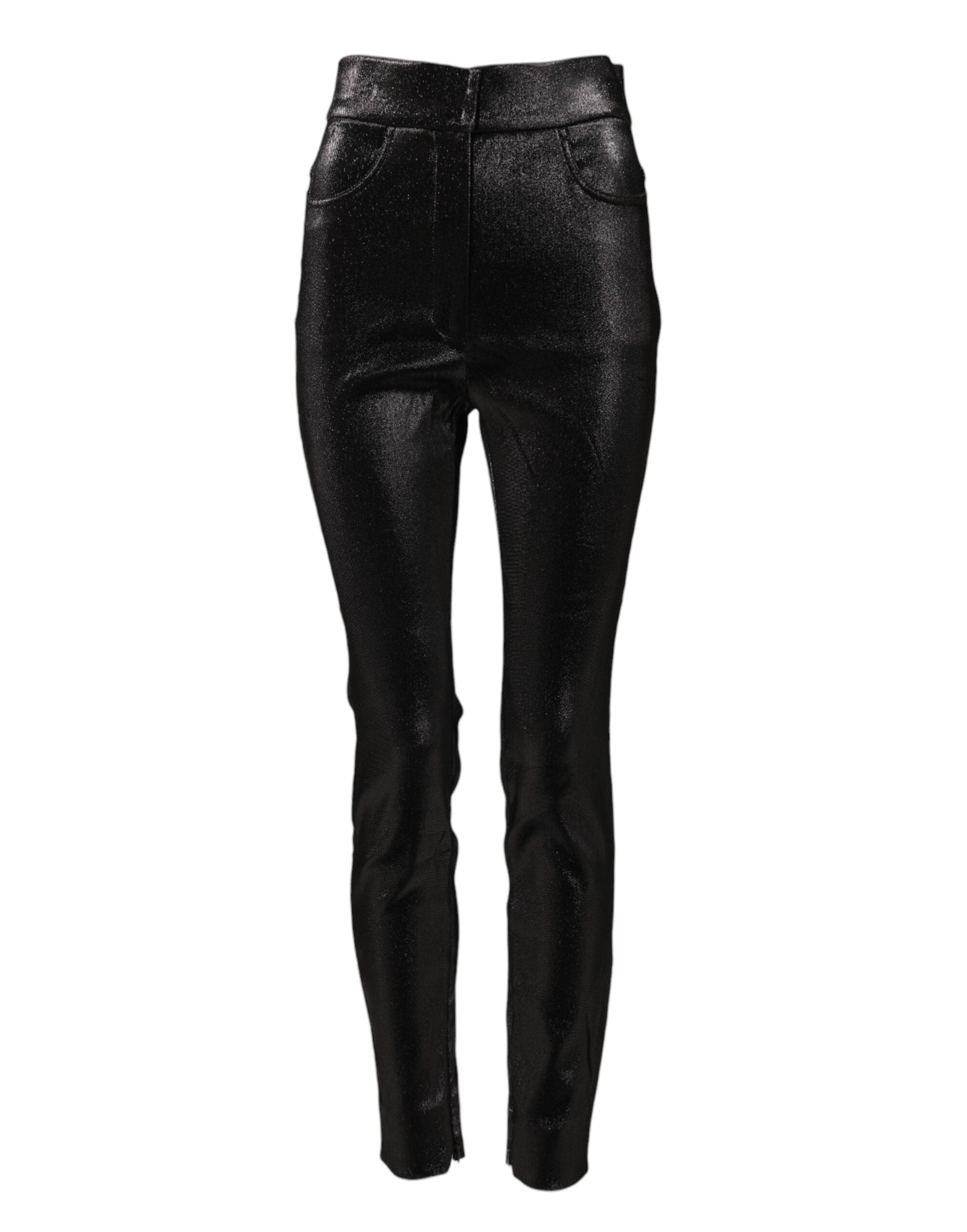 Black Cotton Stretch Silver Lurex Thread Pants