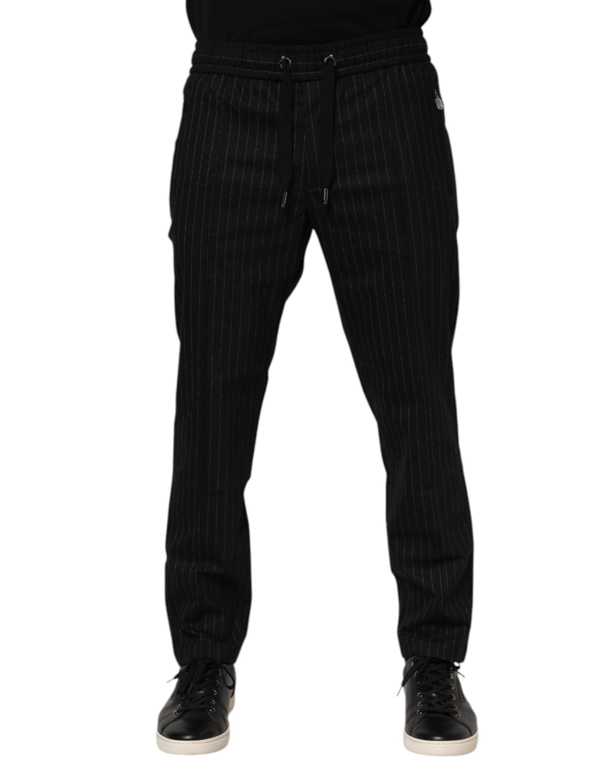 Black Striped Wool Men Jogger Pants