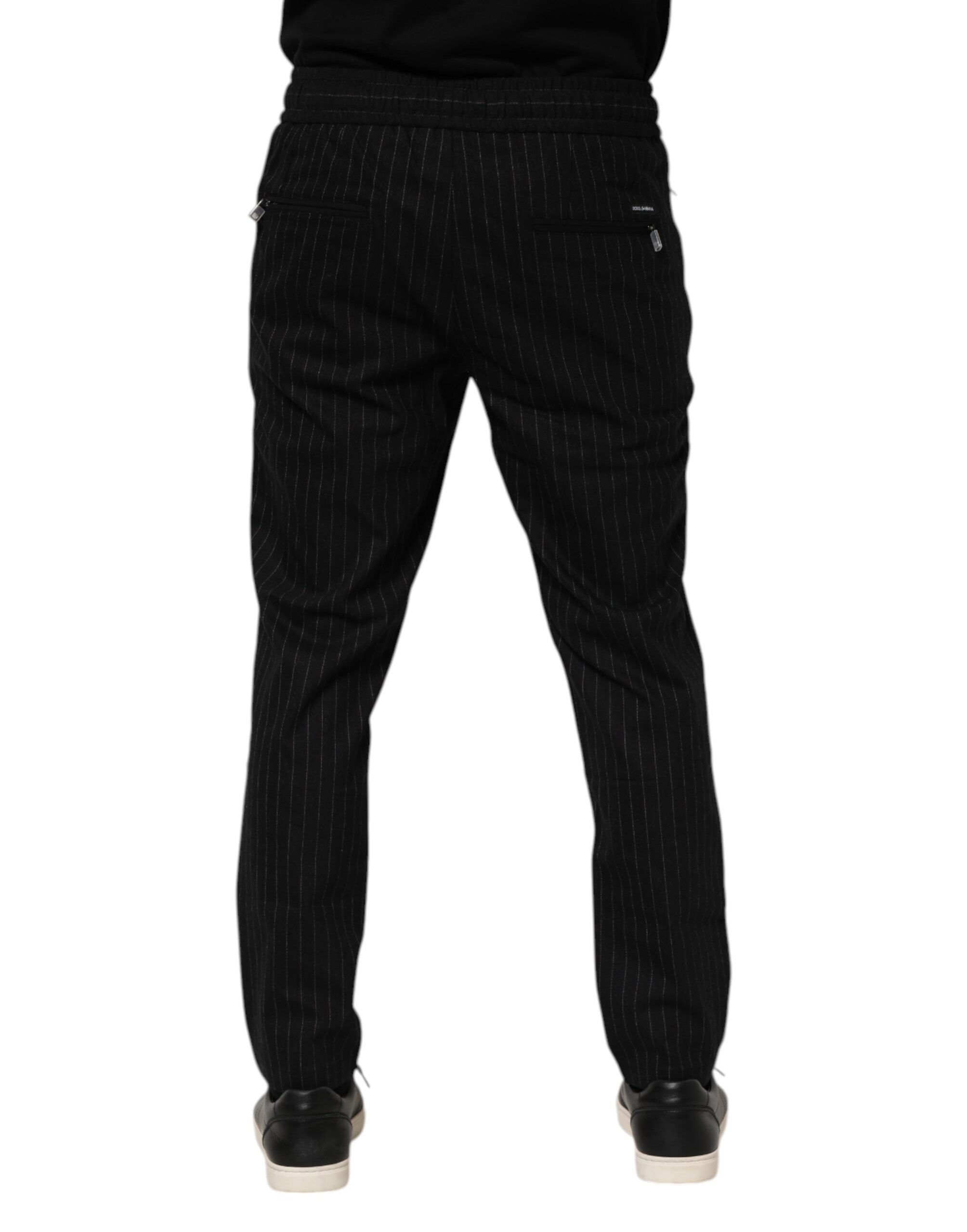 Black Striped Wool Men Jogger Pants