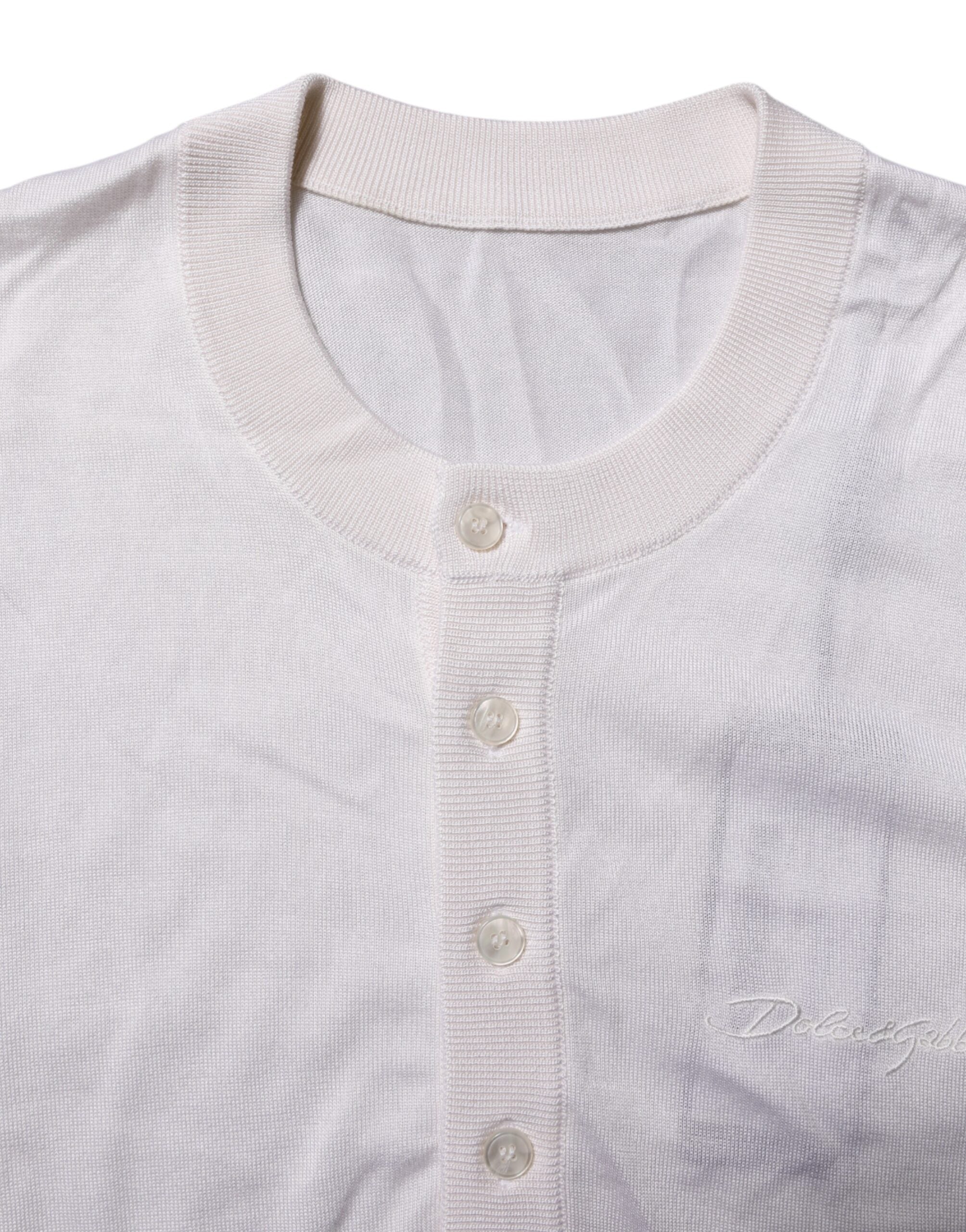 White Silk Short Sleeves Men Henley T-shirt