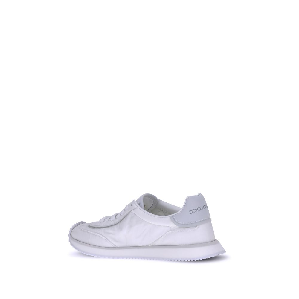 White Fabric Low Top Sneakers