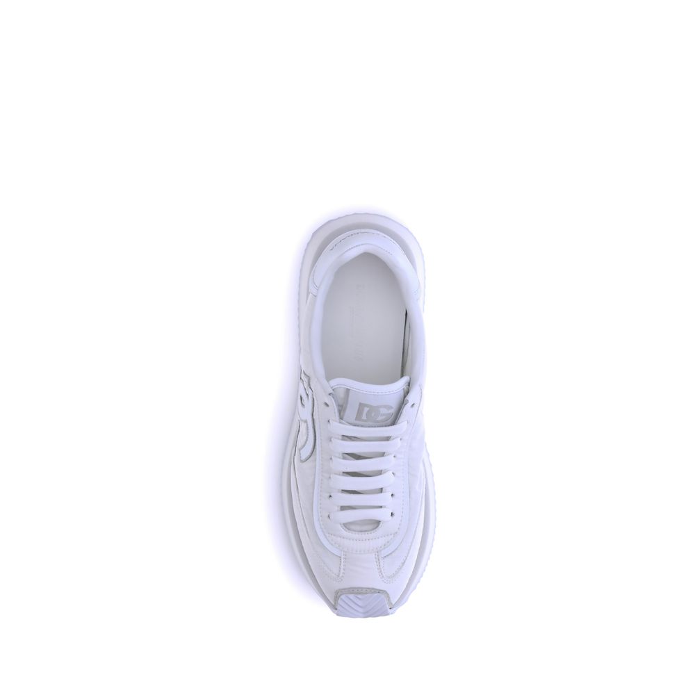 White Fabric Low Top Sneakers