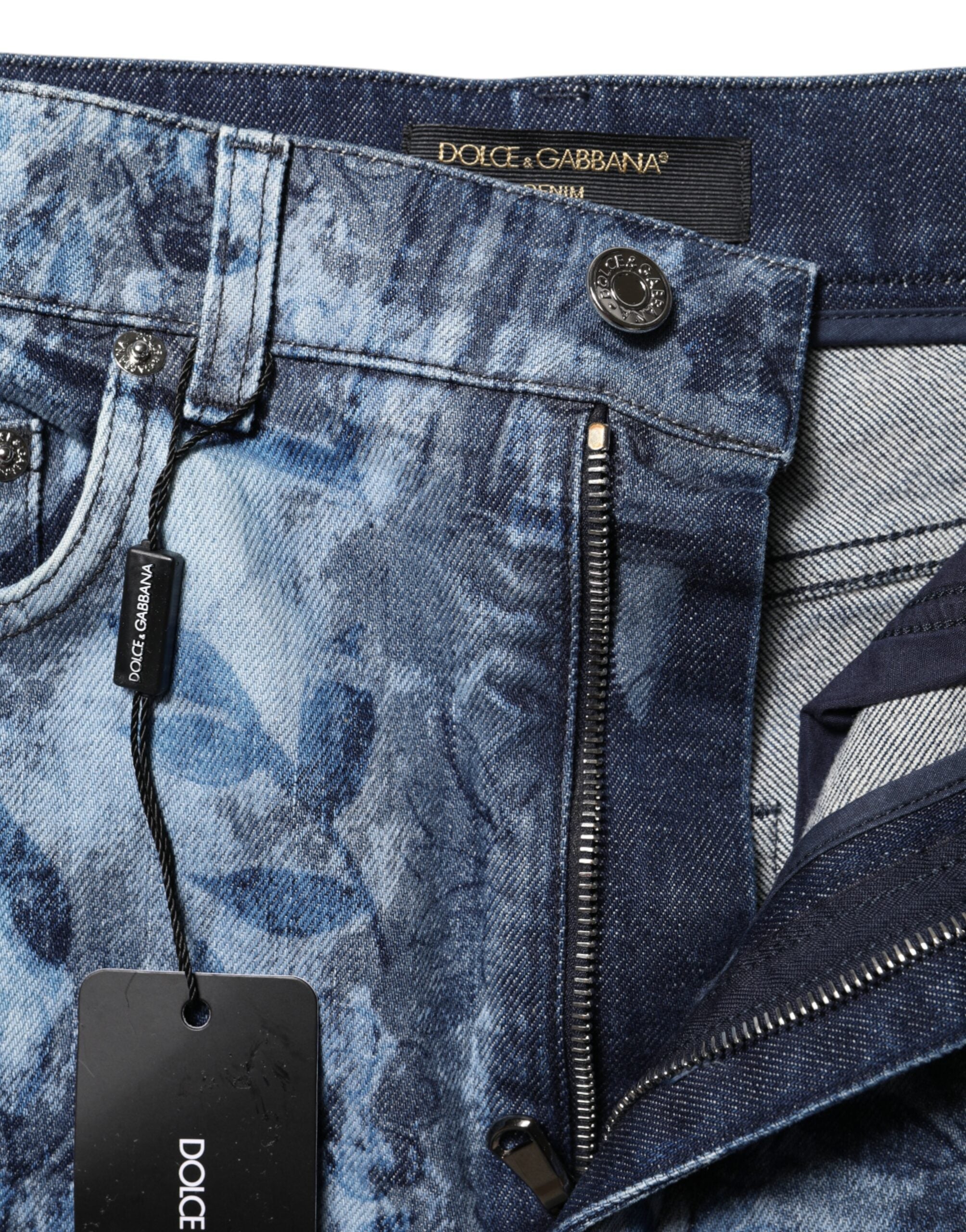 Blue Floral Print Denim Cotton Hot Pants Shorts