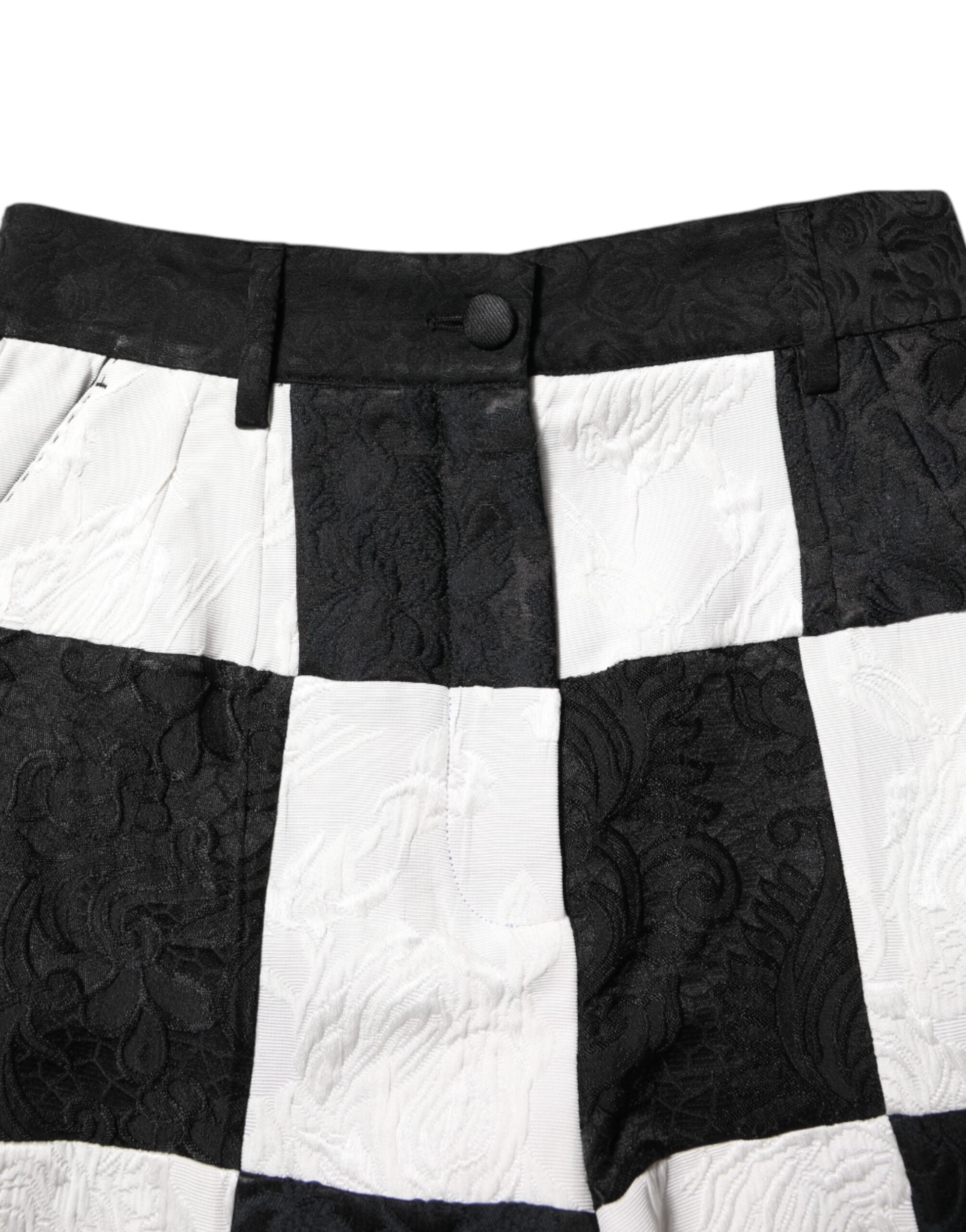 Black White Floral Brocade Hot Pants Shorts