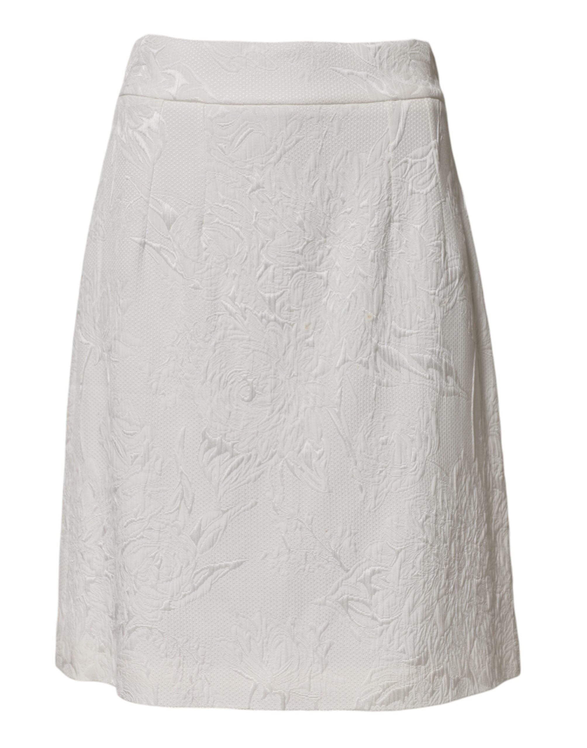 White Floral Brocade A-line High Waist Skirt
