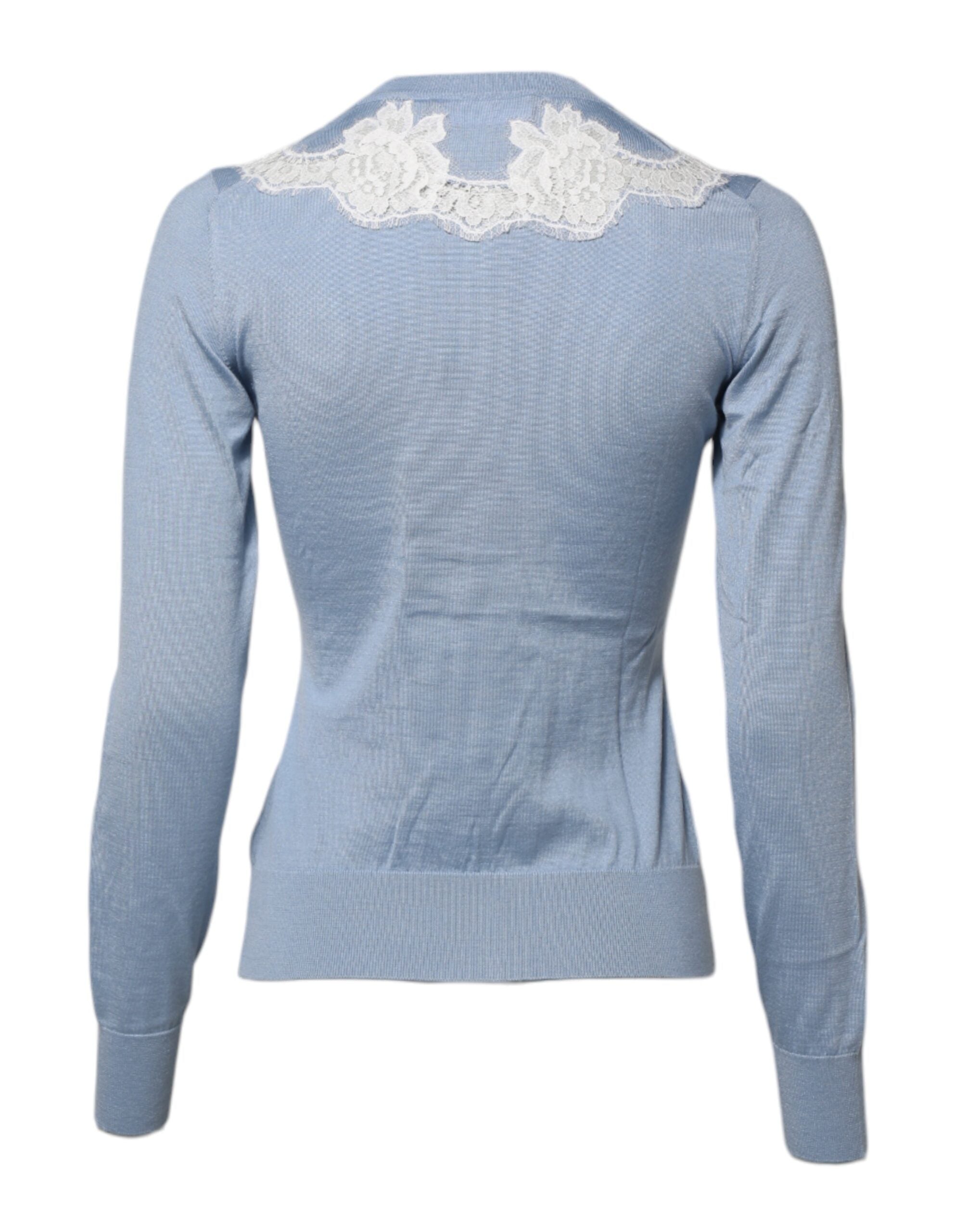Blue Floral Lace Detailing Cardigan Sweater