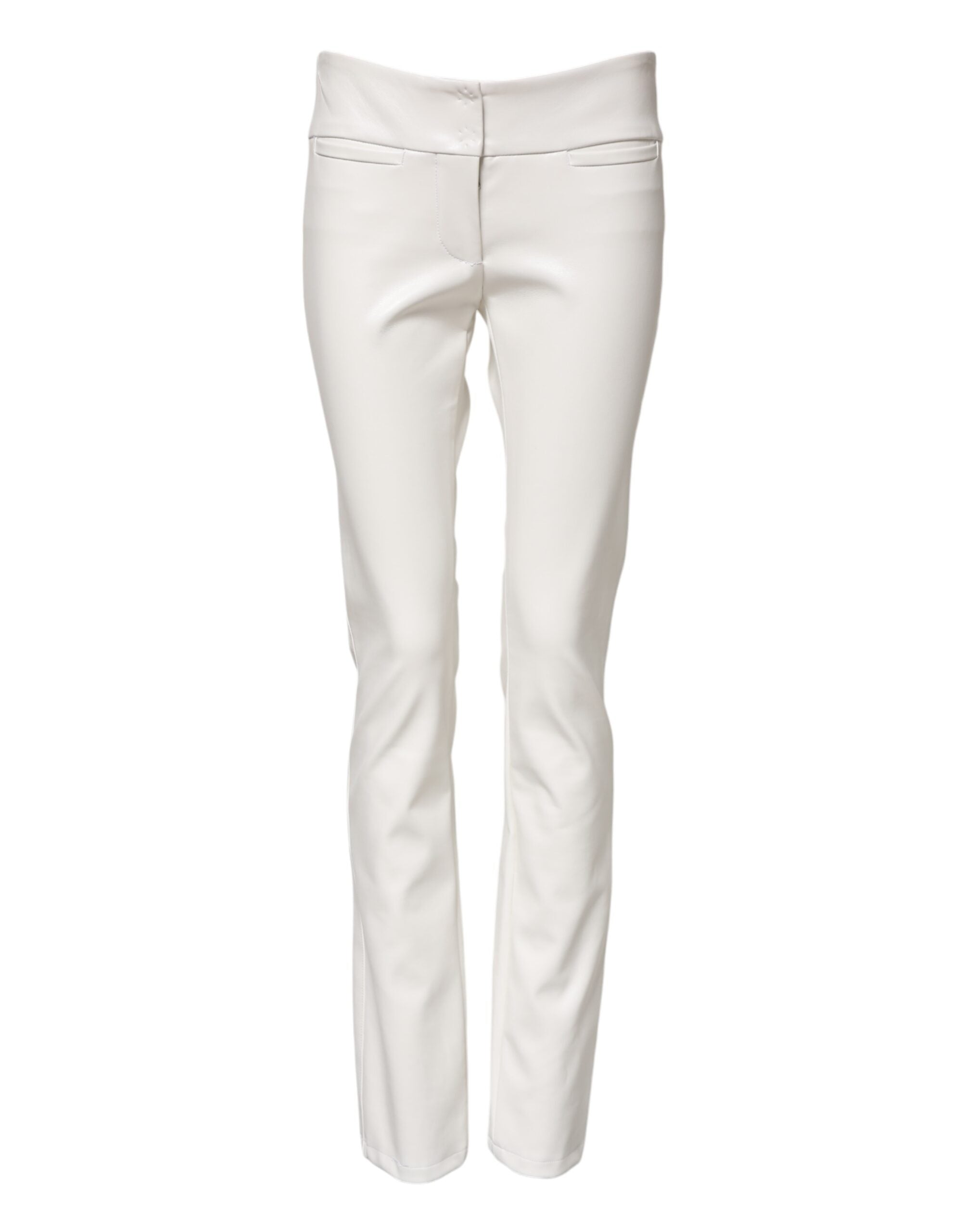 White Polyurethane High Waist Tapered Pants
