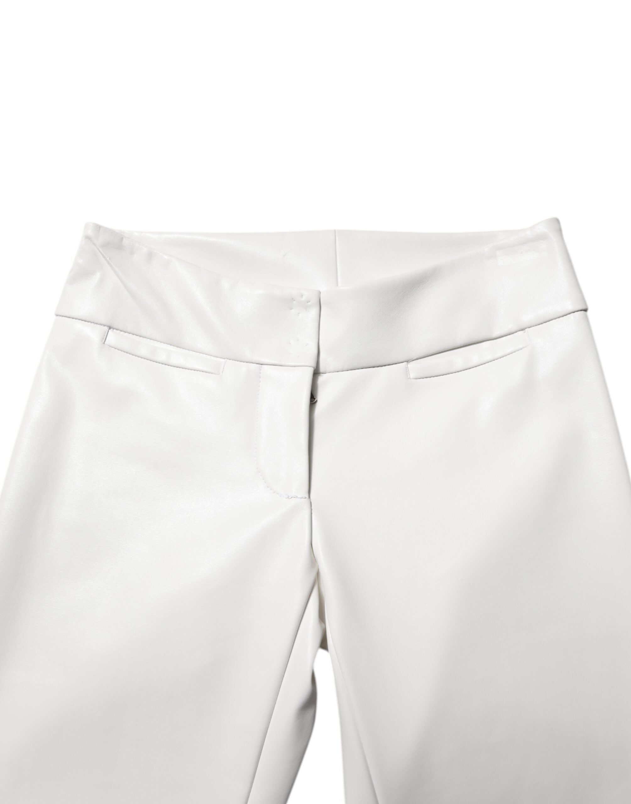 White Polyurethane High Waist Tapered Pants