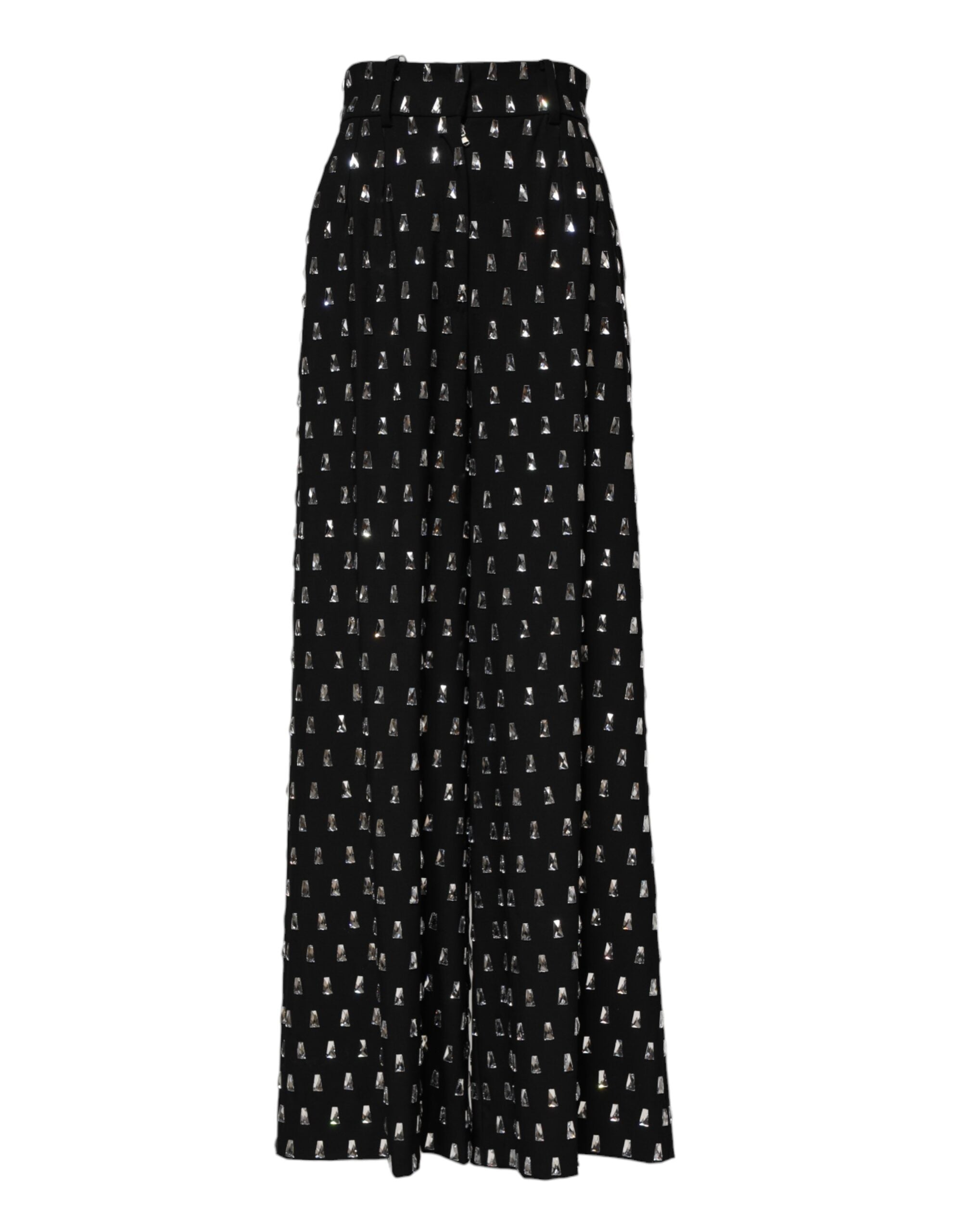 Black Crystal Embellished Wide Leg Pants