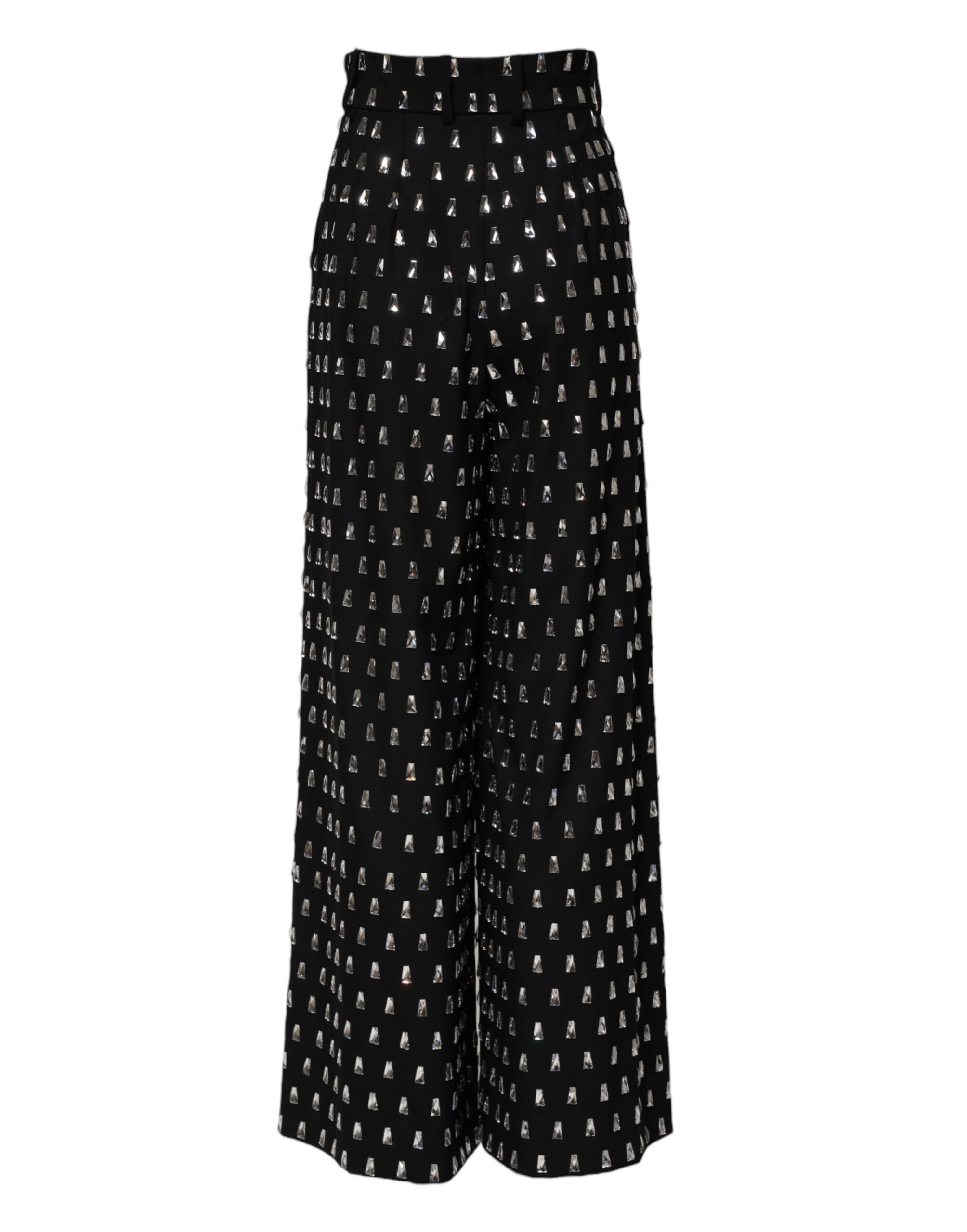 Black Crystal Embellished Wide Leg Pants