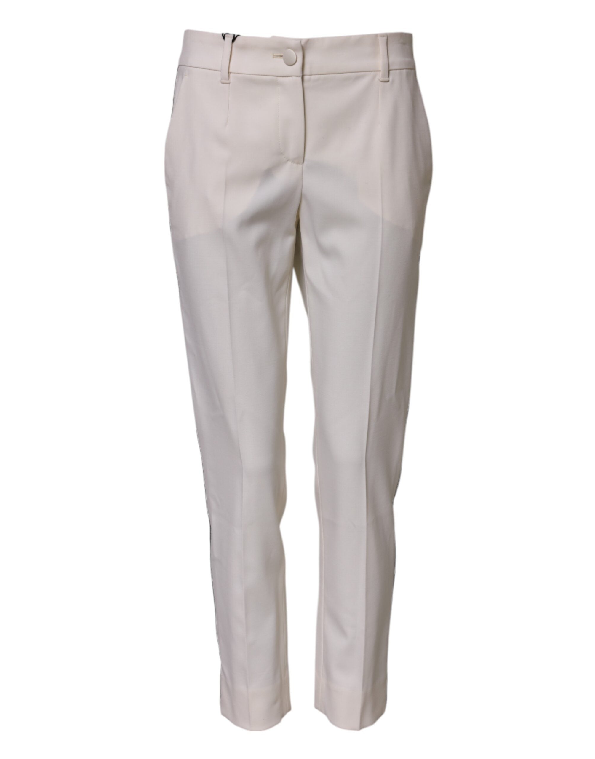 White Wool Mid Waist Tapered Trouser Pants