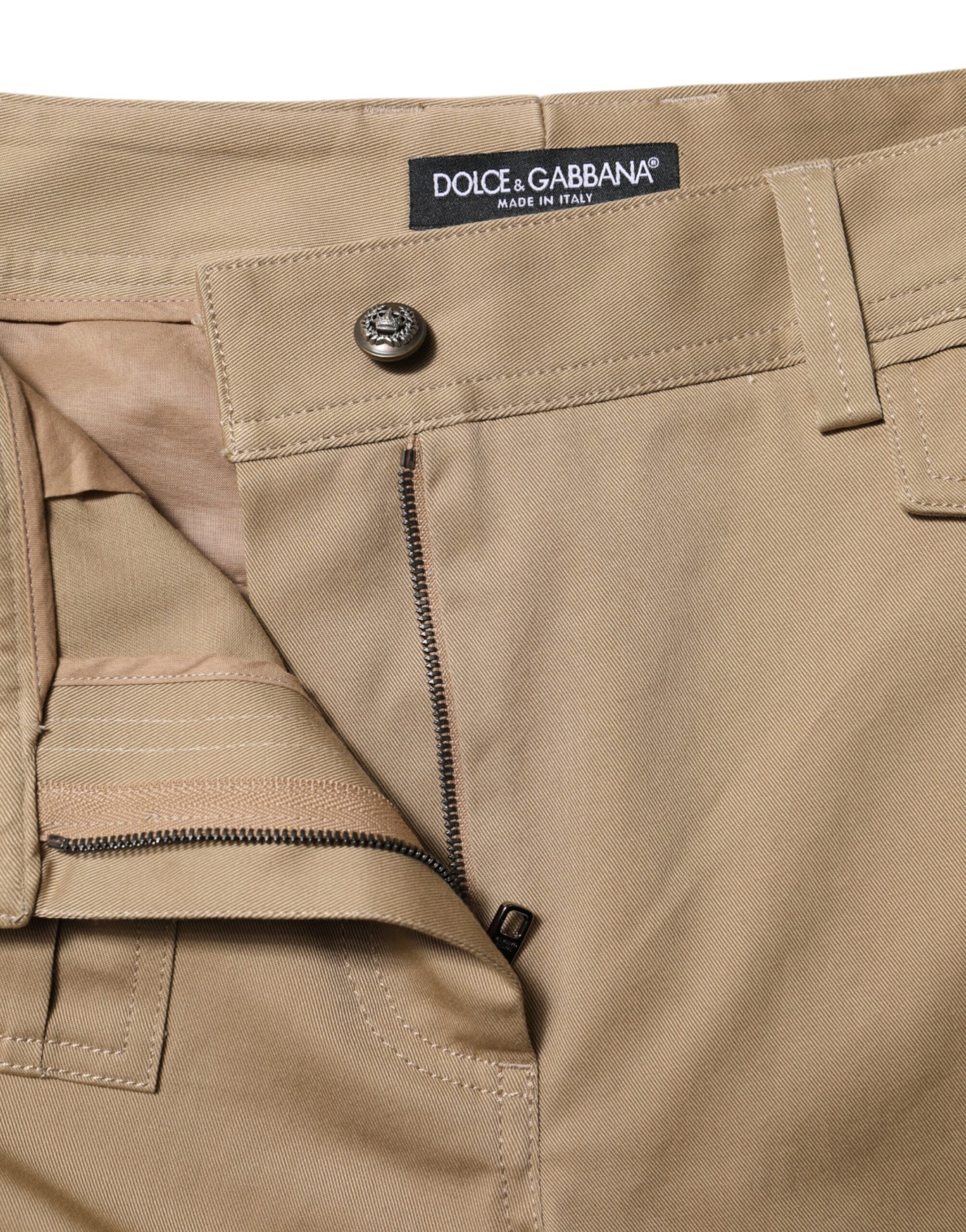 Beige Mid Waist Cargo Tapered Pants