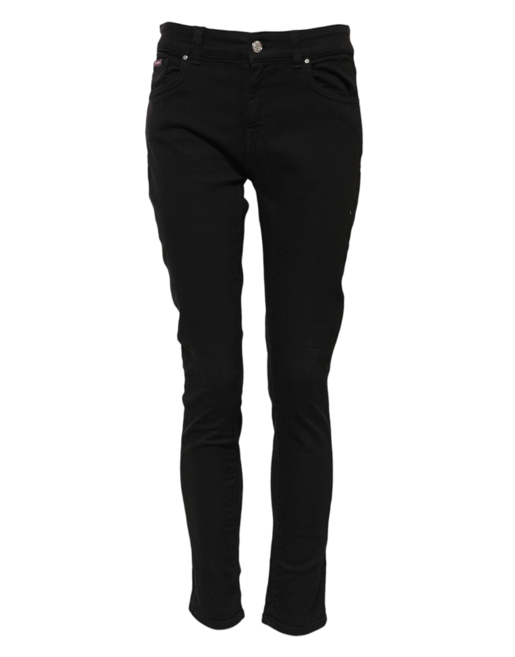 Black Cotton Logo Skinny Mid Waist Denim Jeans