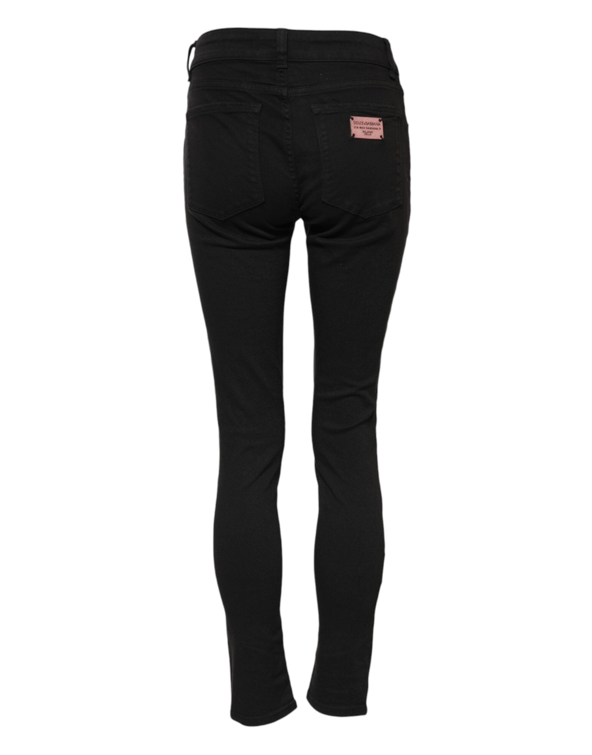Black Cotton Skinny Mid Waist Denim Jeans