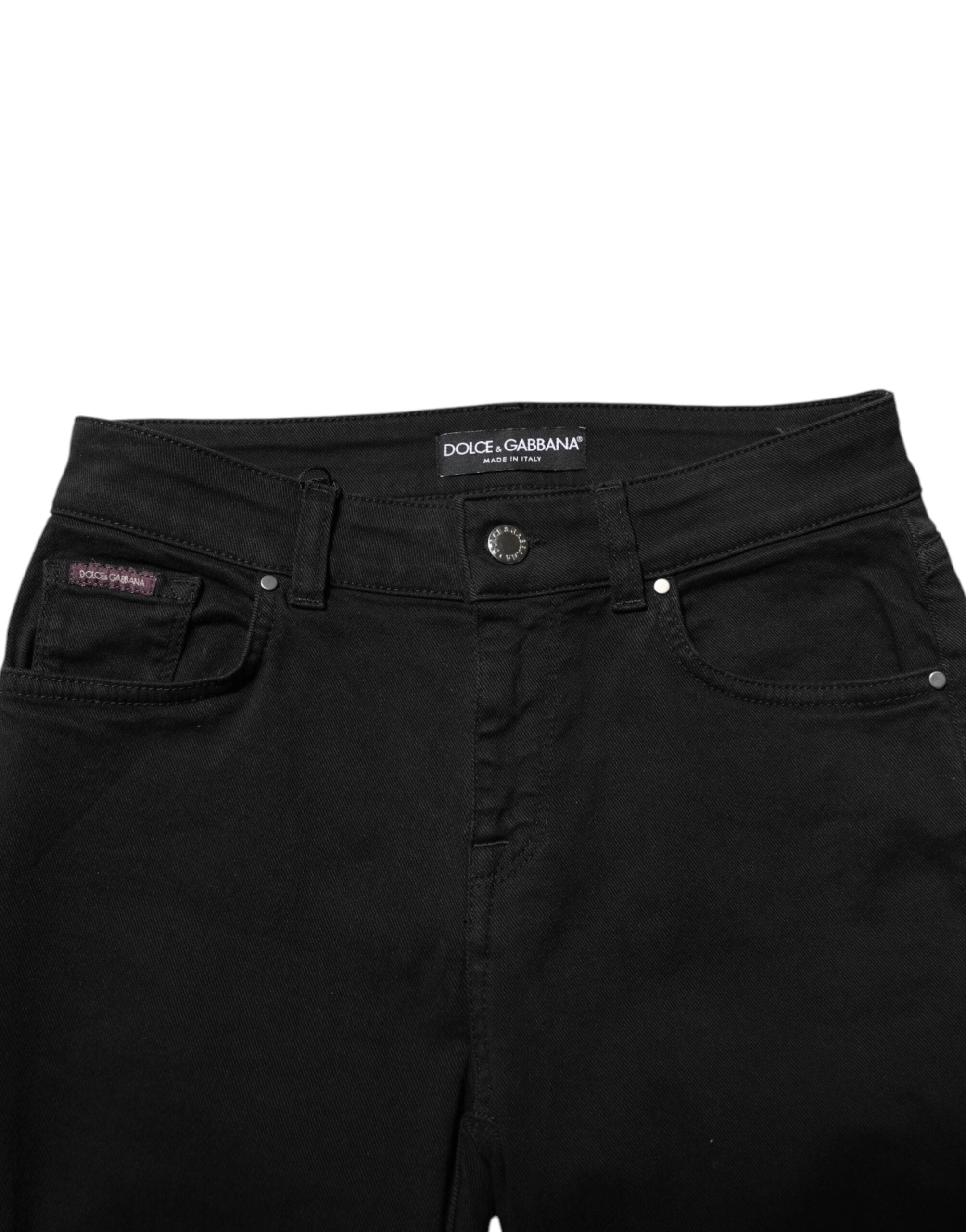 Black Cotton Logo Skinny Mid Waist Denim Jeans