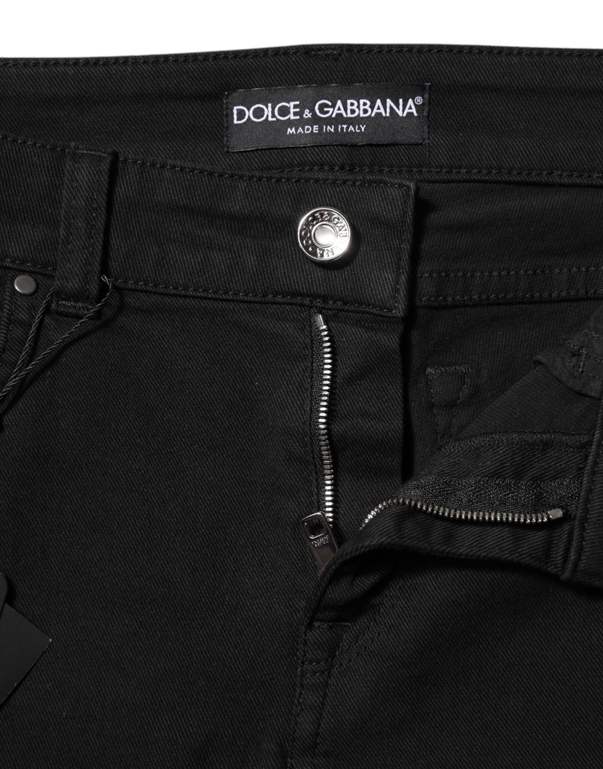 Black Cotton Logo Skinny Mid Waist Denim Jeans