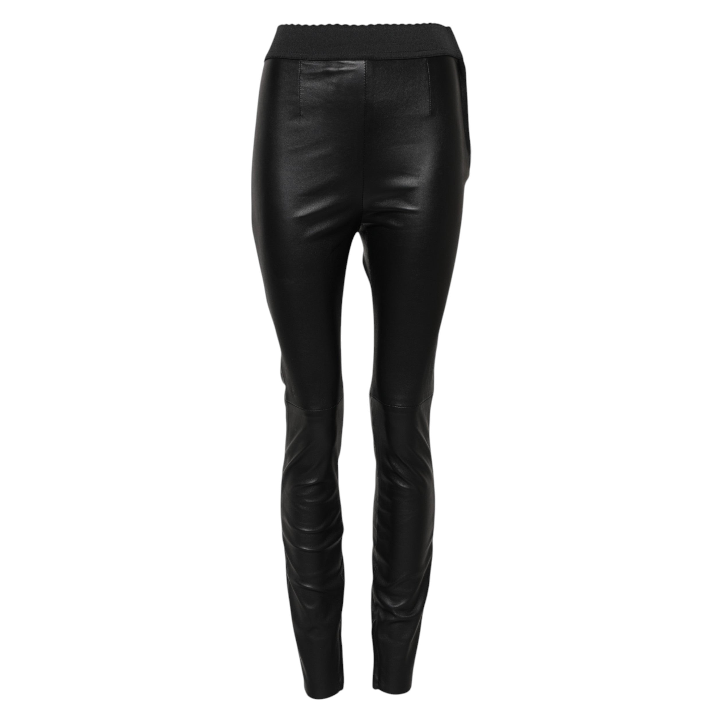 Black Leather Elastic Waist Pants
