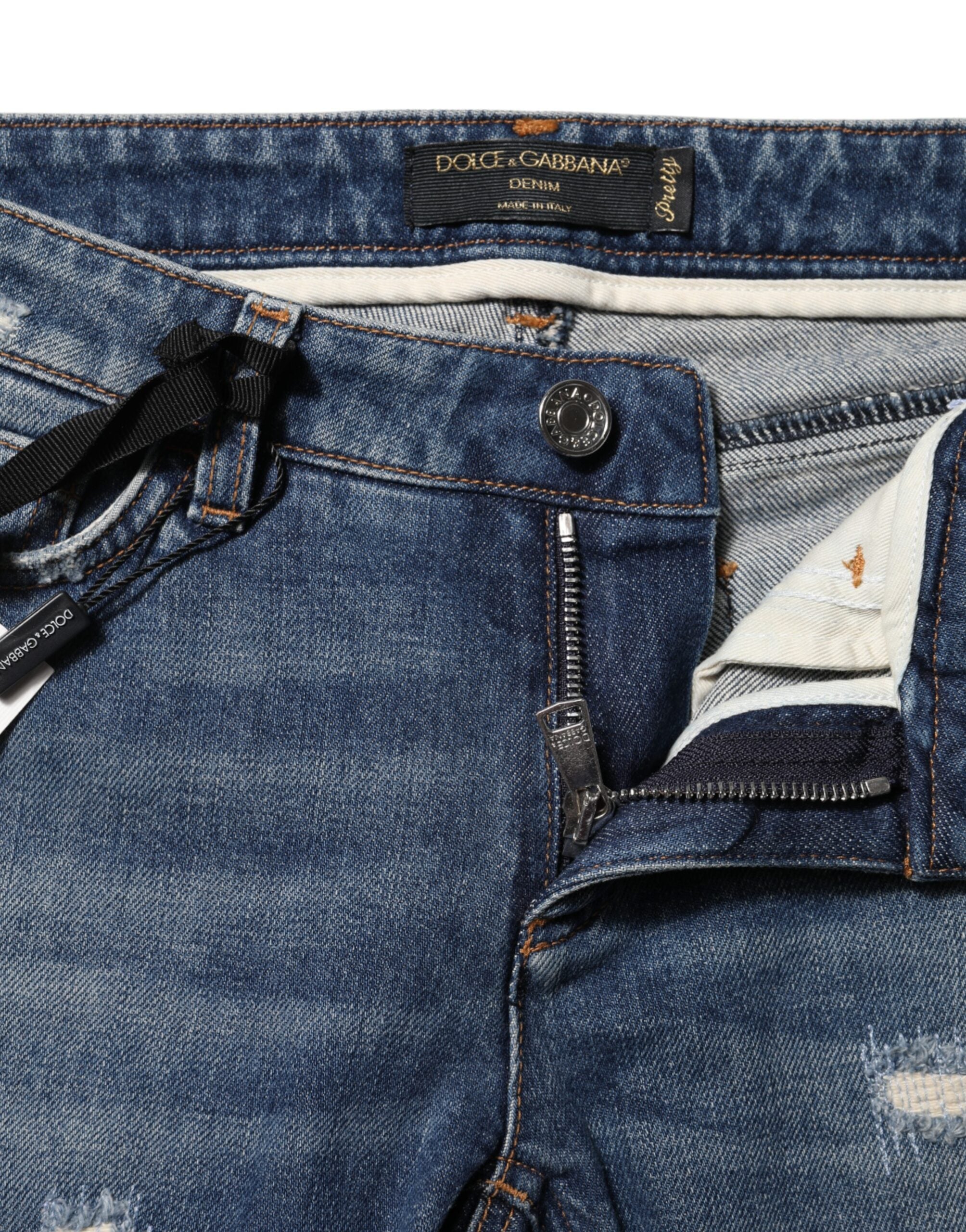 Blue Play Card Embroidery Skinny Denim Jeans