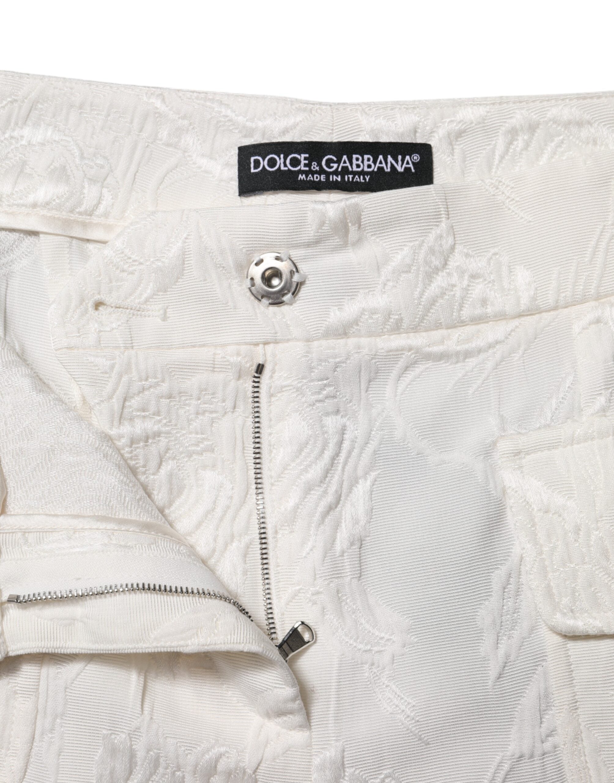 White Cotton Floral Jacquard Pants