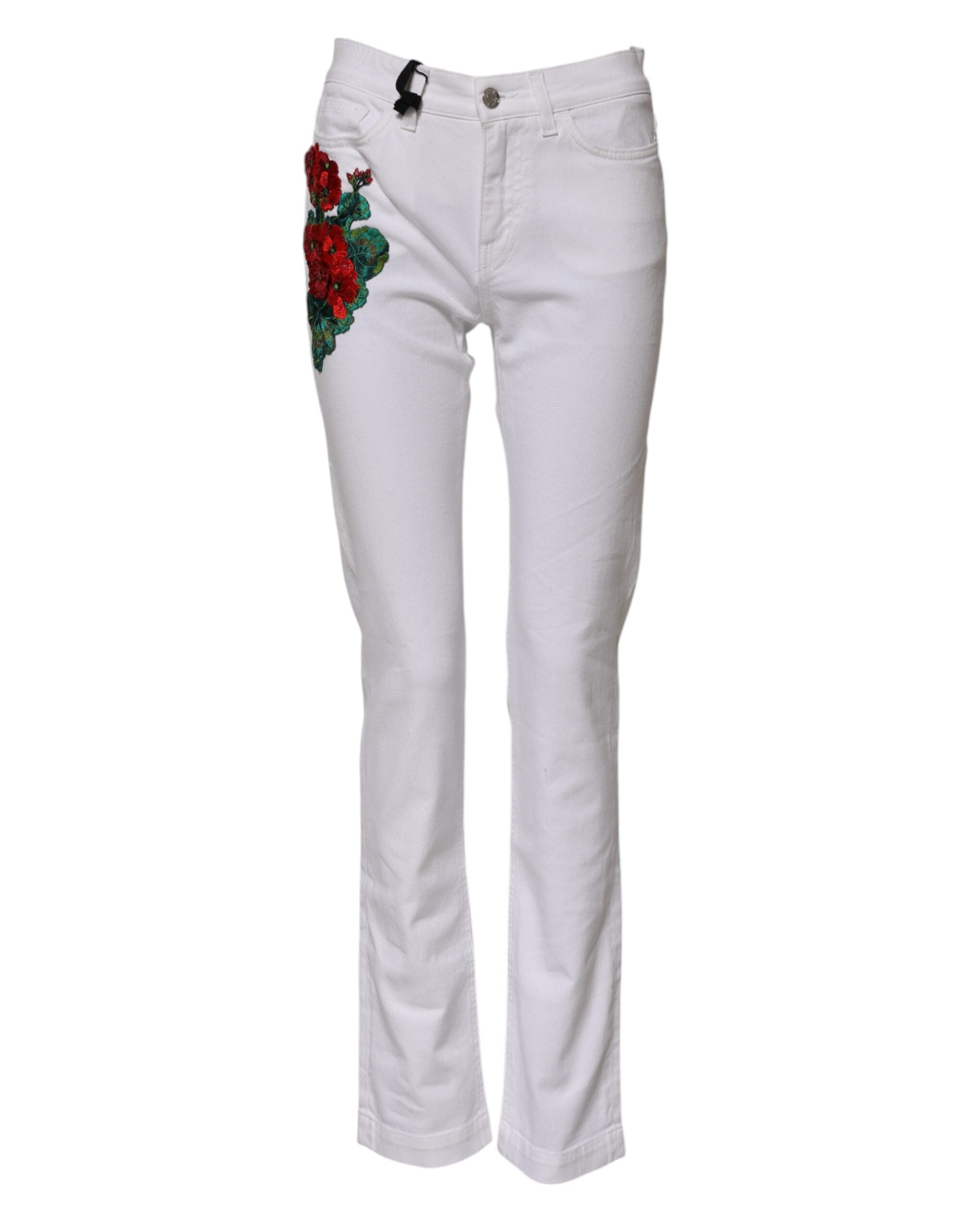 White Floral Embroidery GIRLY Denim Jeans