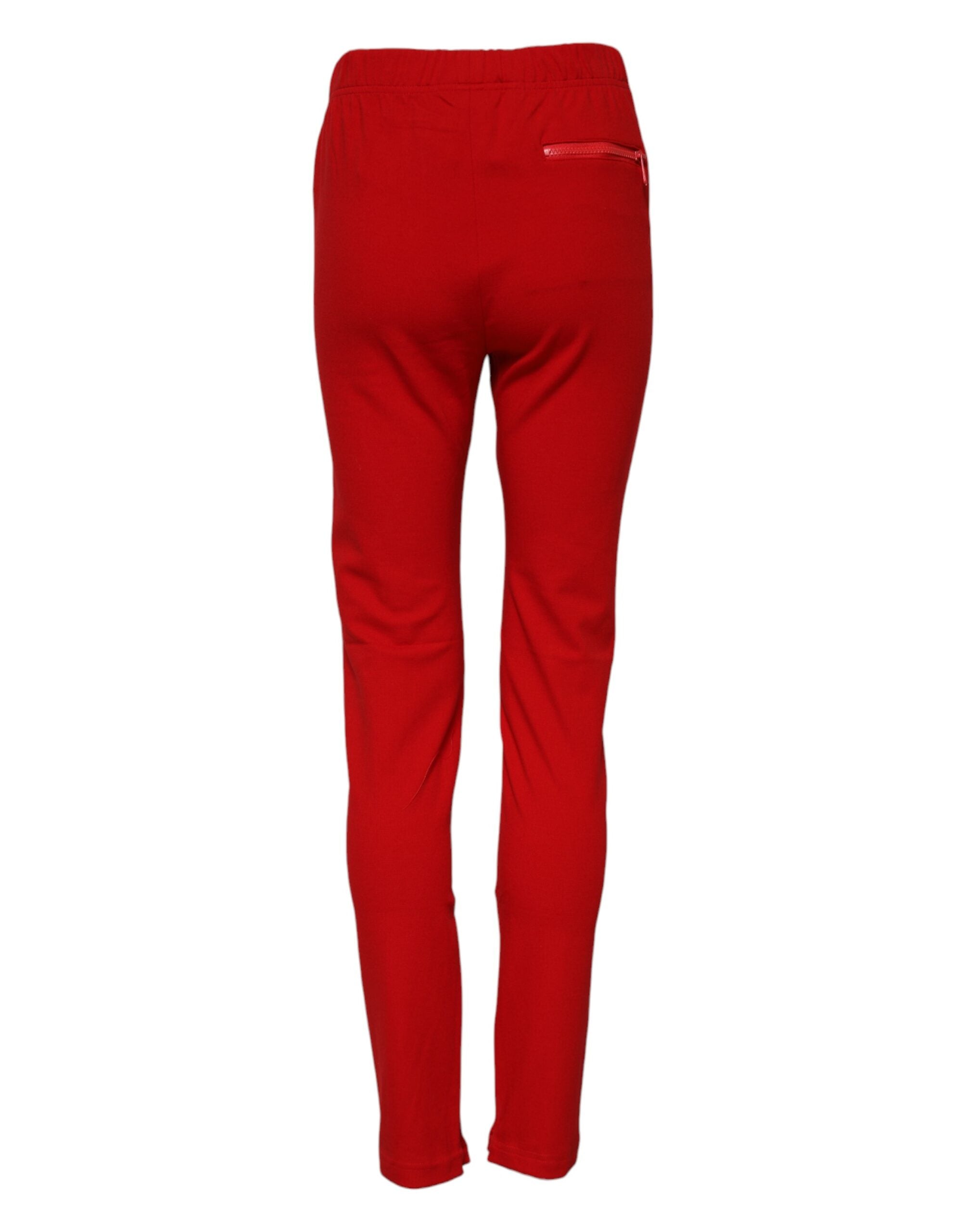 Red Mid Waist Slim Fit Pants