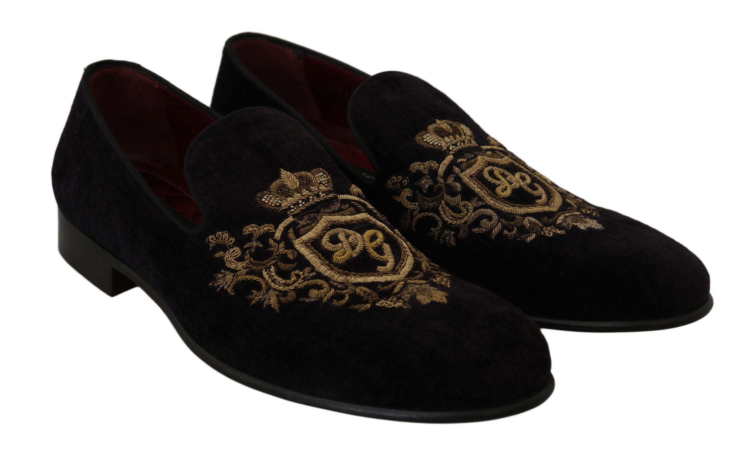 Loafers Black Velvet Gold Crown