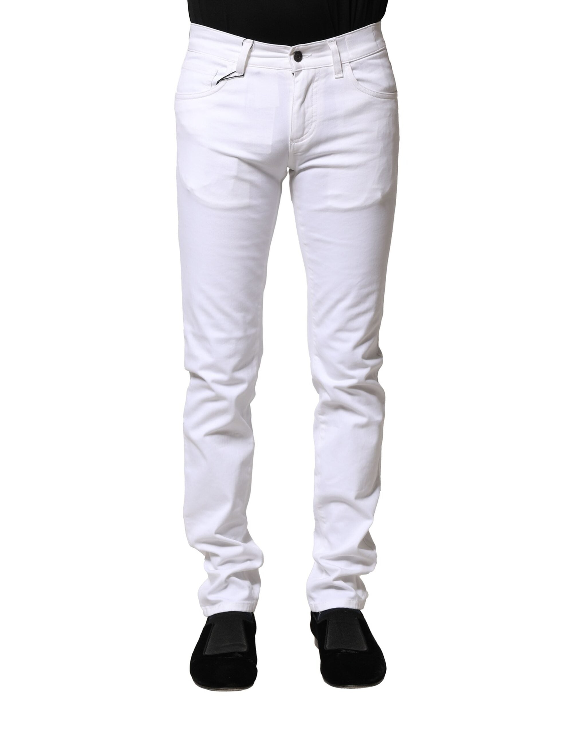 White Cotton Skinny Men Denim Jeans