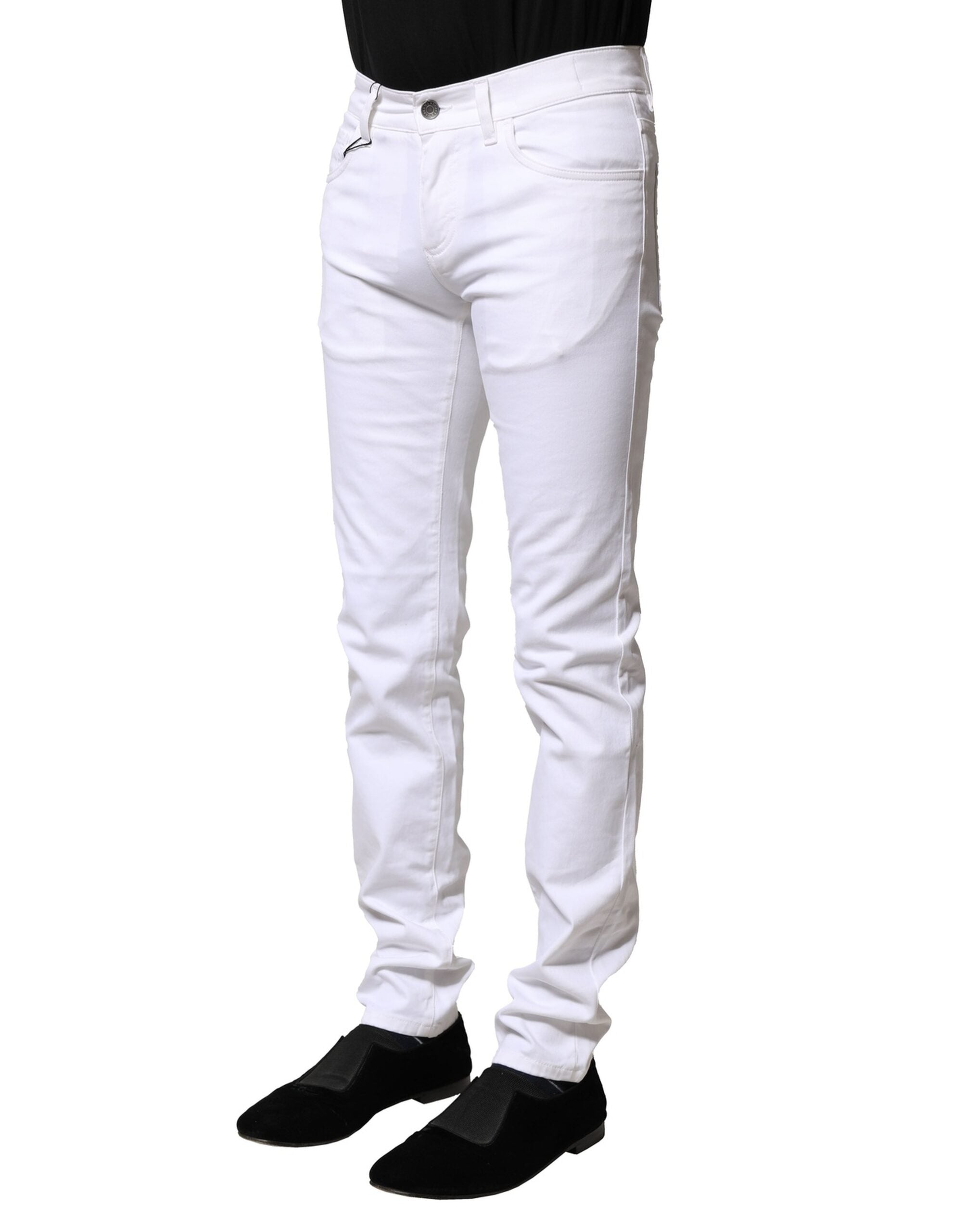 White Cotton Skinny Men Denim Jeans