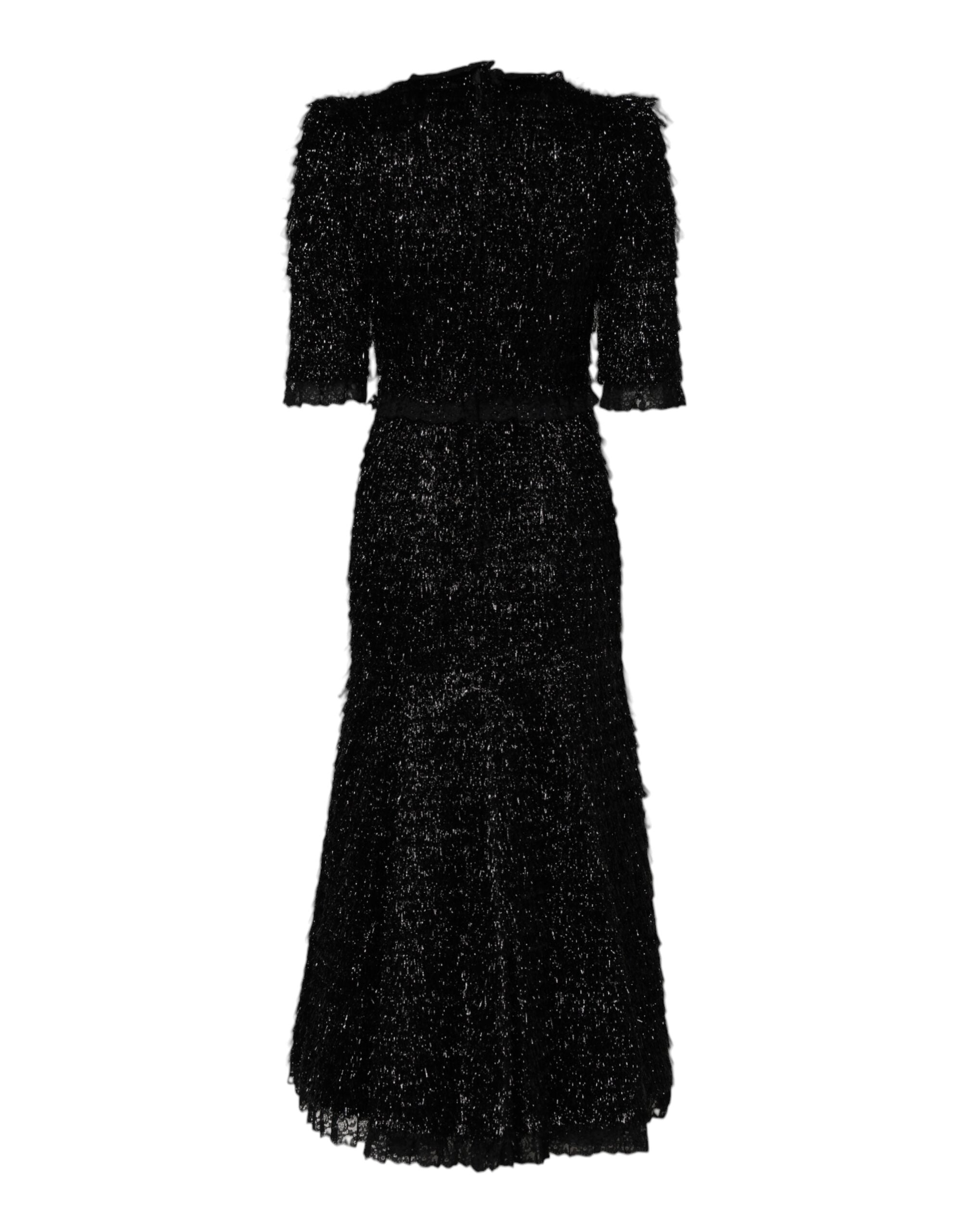 Metallic Black Polyester A-line Midi Dress