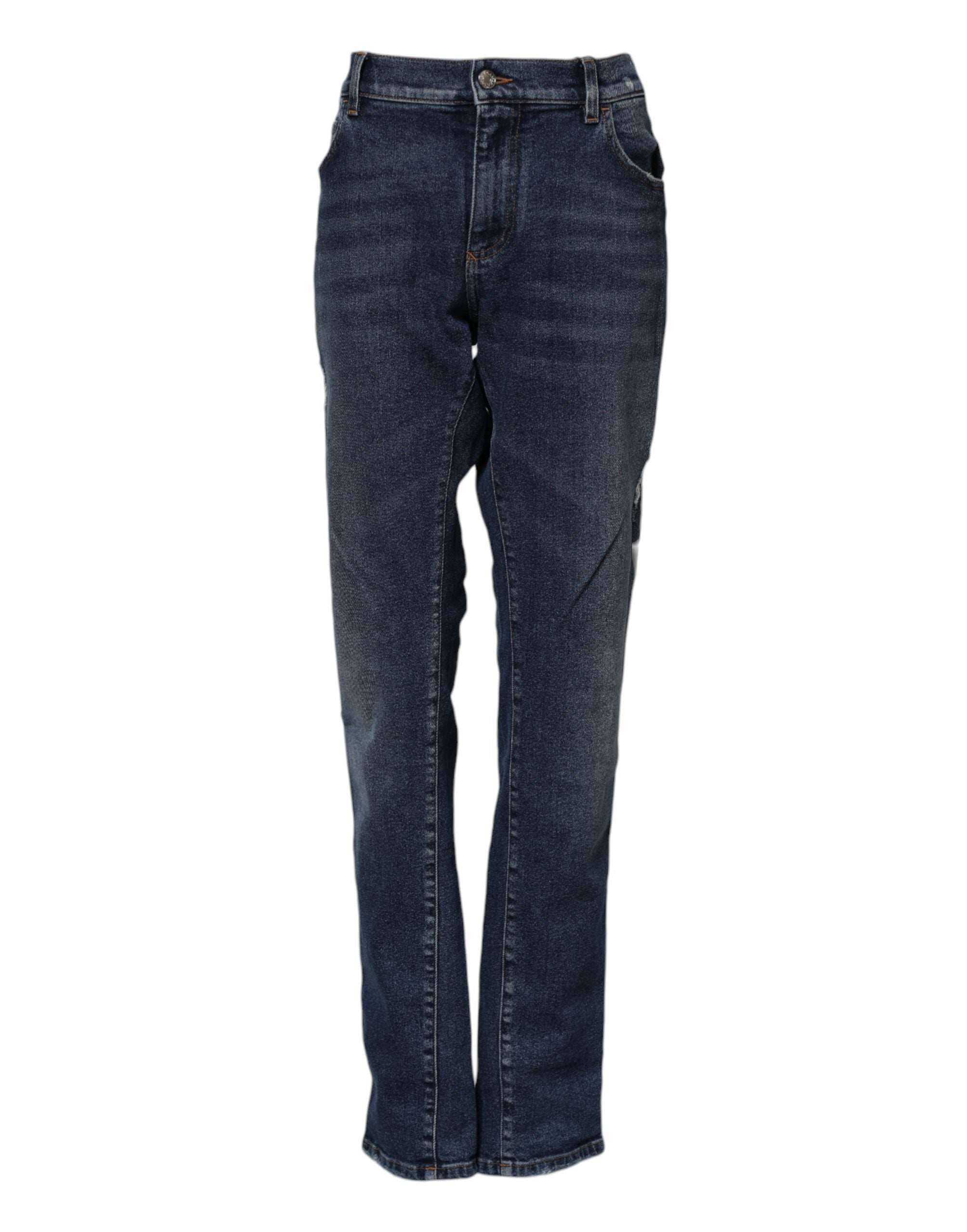 Blue Cotton Mid Waisted Straight Denim Jeans