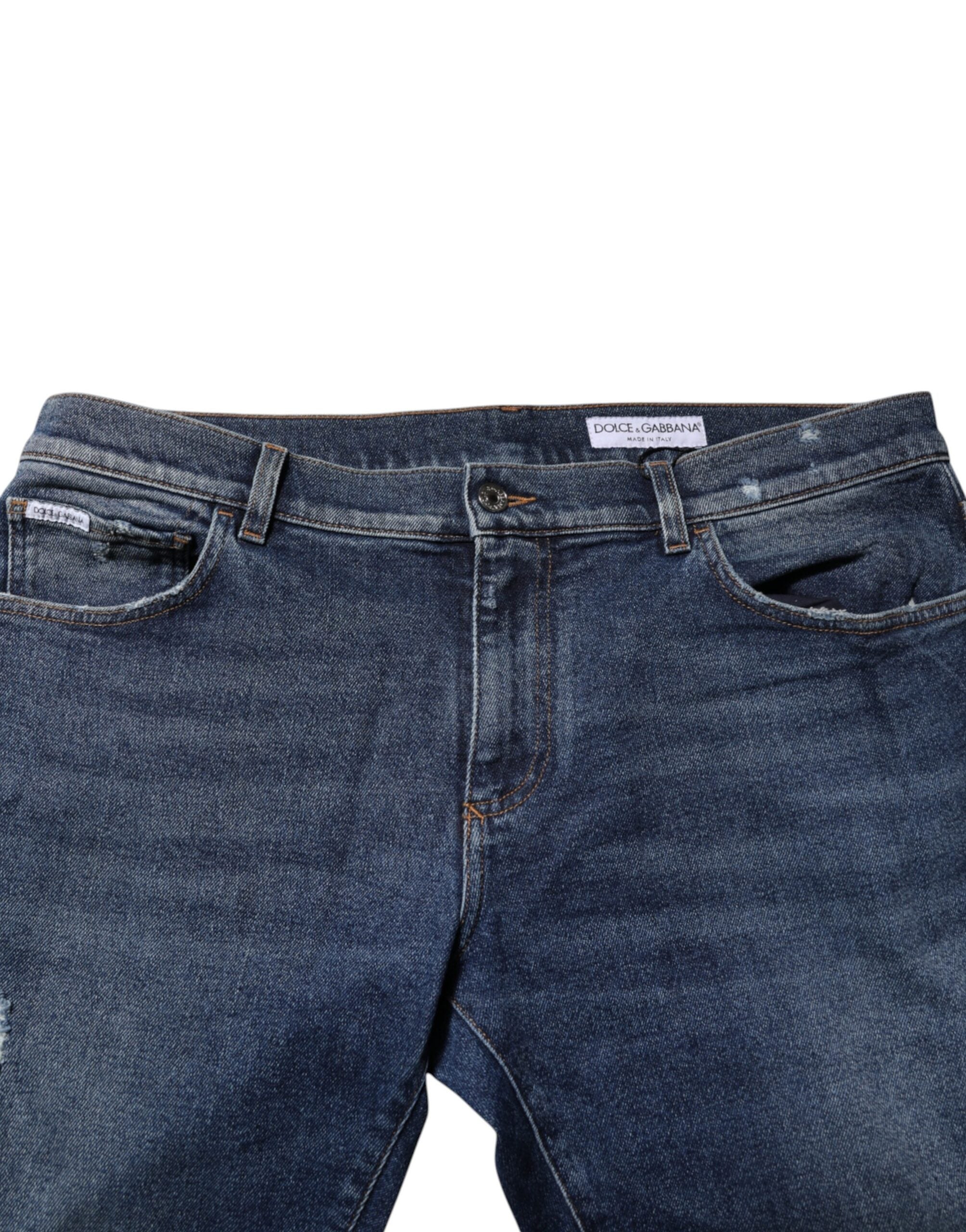 Blue Cotton Mid Waisted Straight Denim Jeans