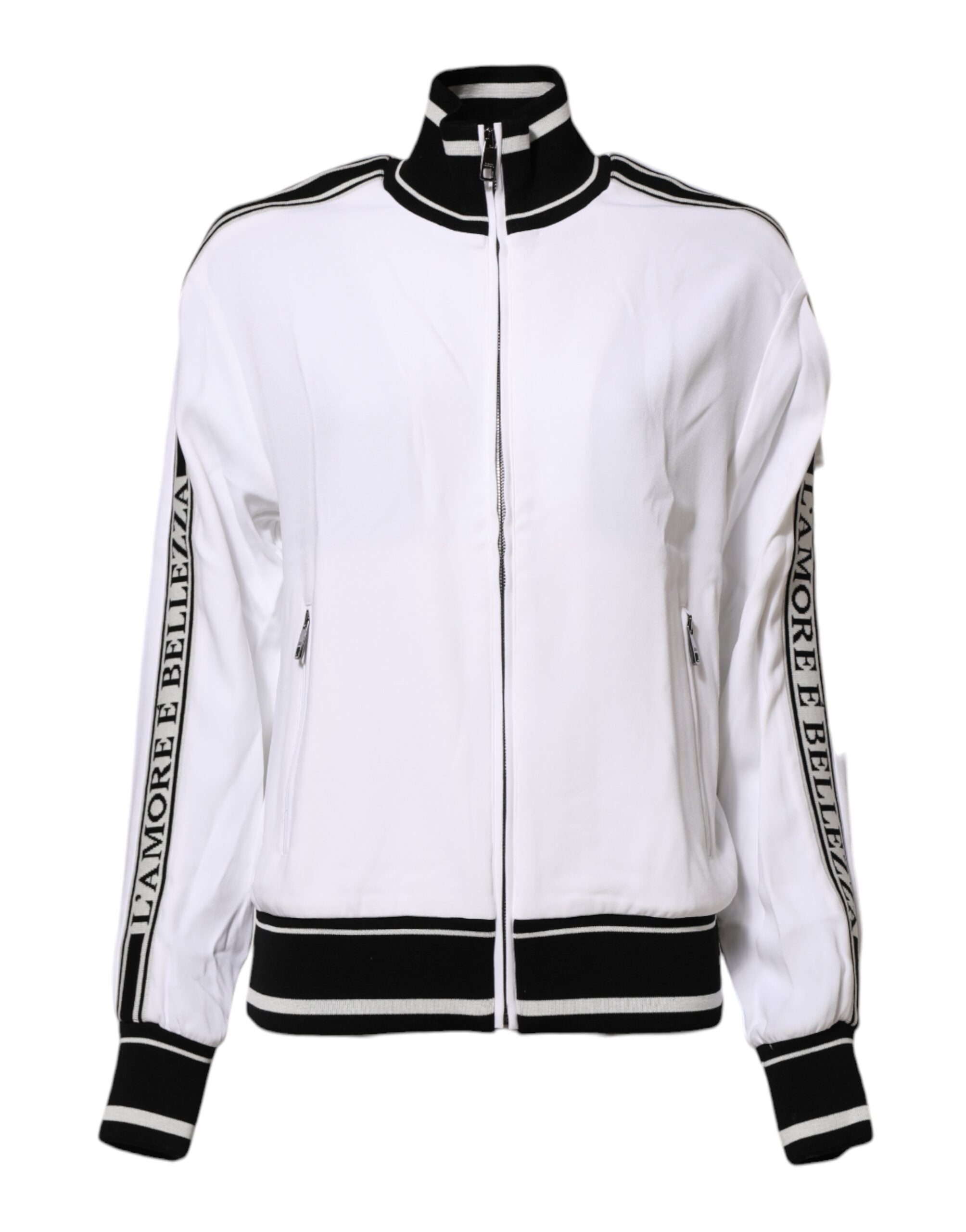 White Viscose Logo Women Full Zip Jacket