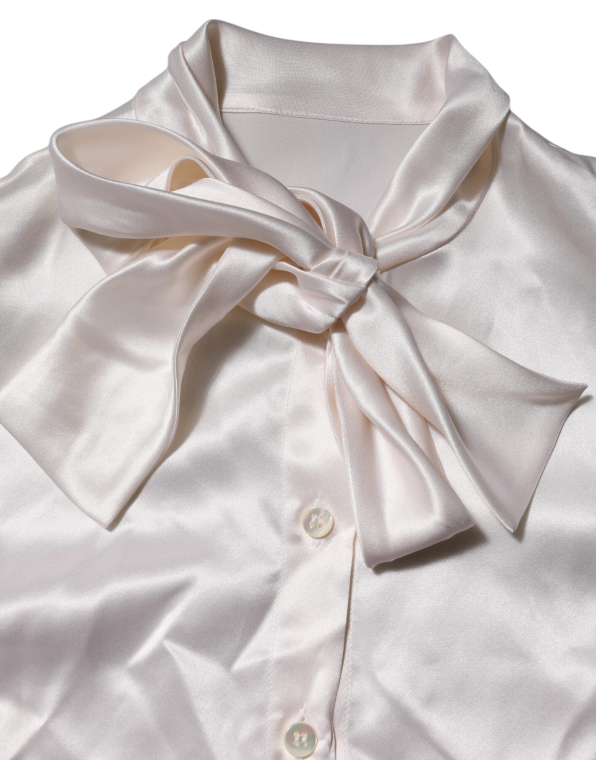 White Ascot Collar Long Sleeve Blouse Top