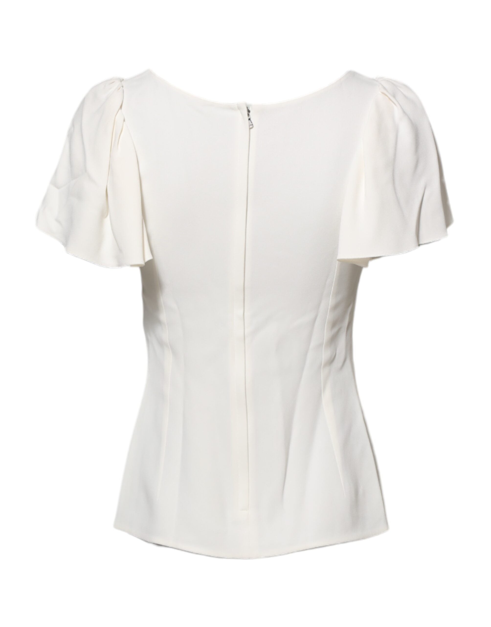 White Round Neck Short Sleeves Blouse Top