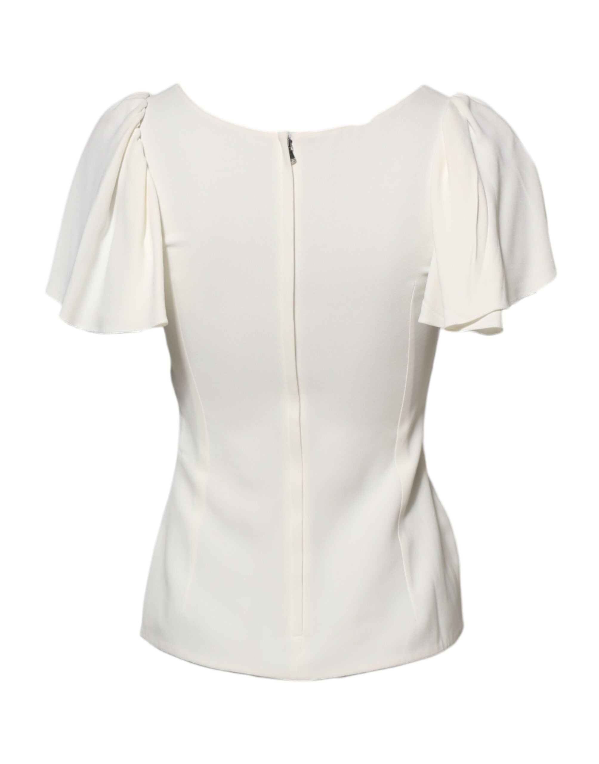 White Round Neck Short Sleeves Blouse Top